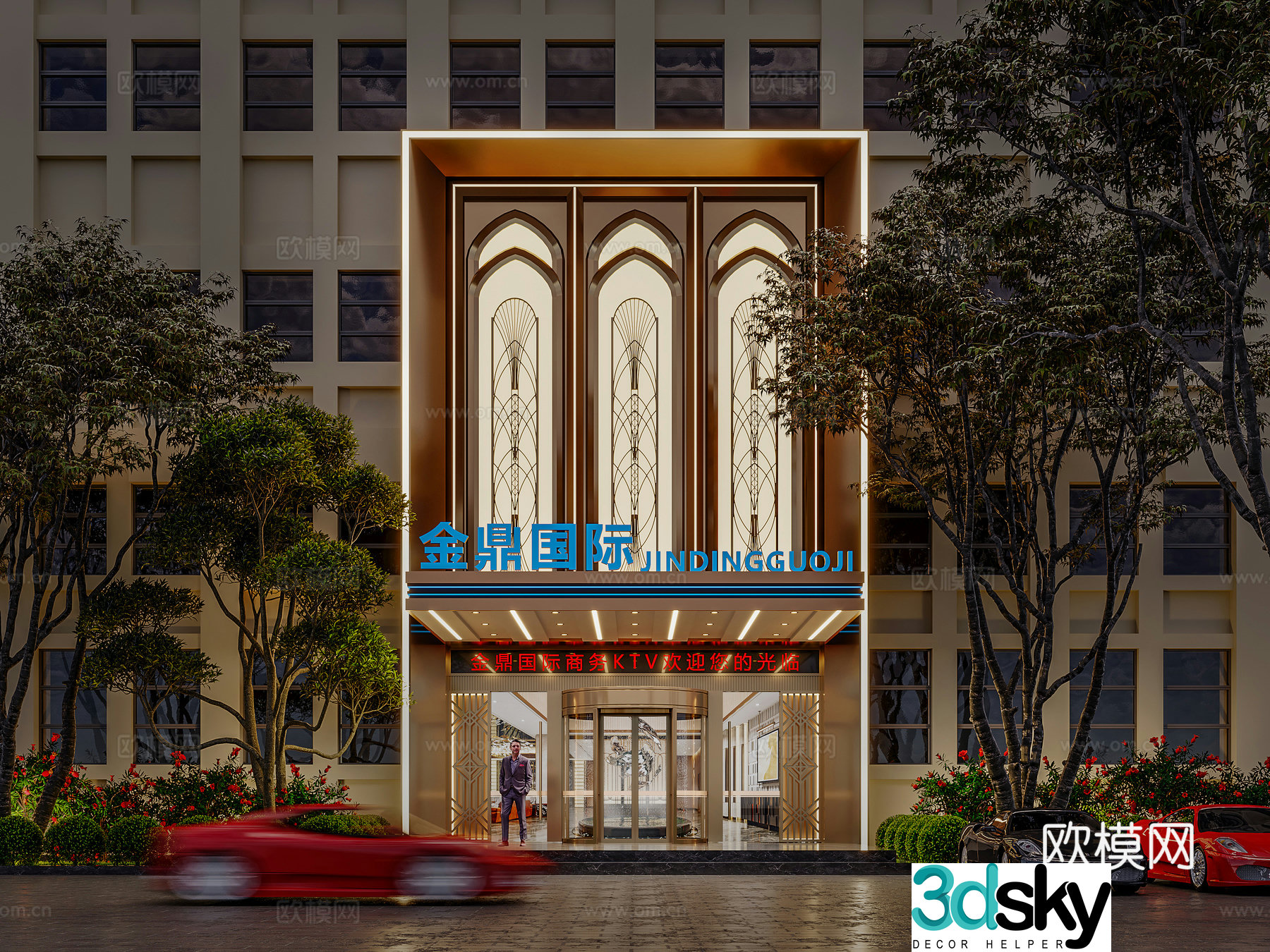 3D model of light luxury hotel facade