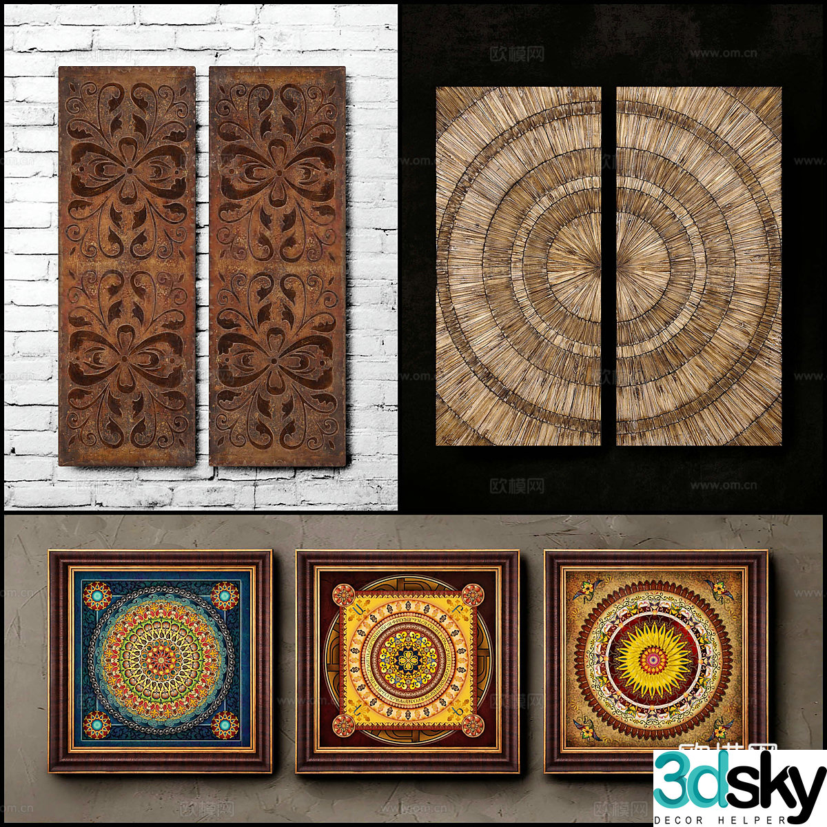 New Chinese style wooden boards wood carving ornament 3D model