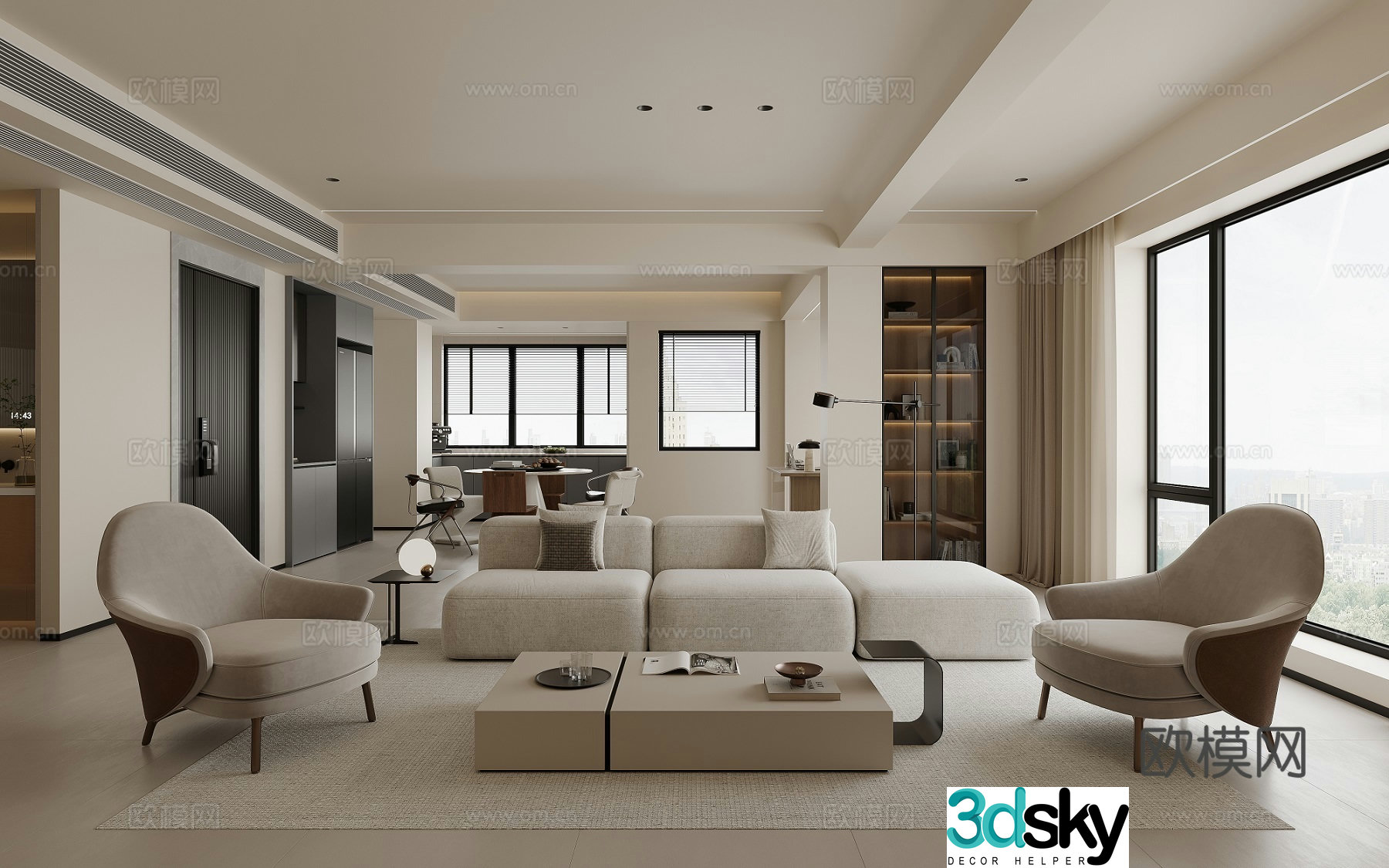 Modern minimalist living restaurant 3d model