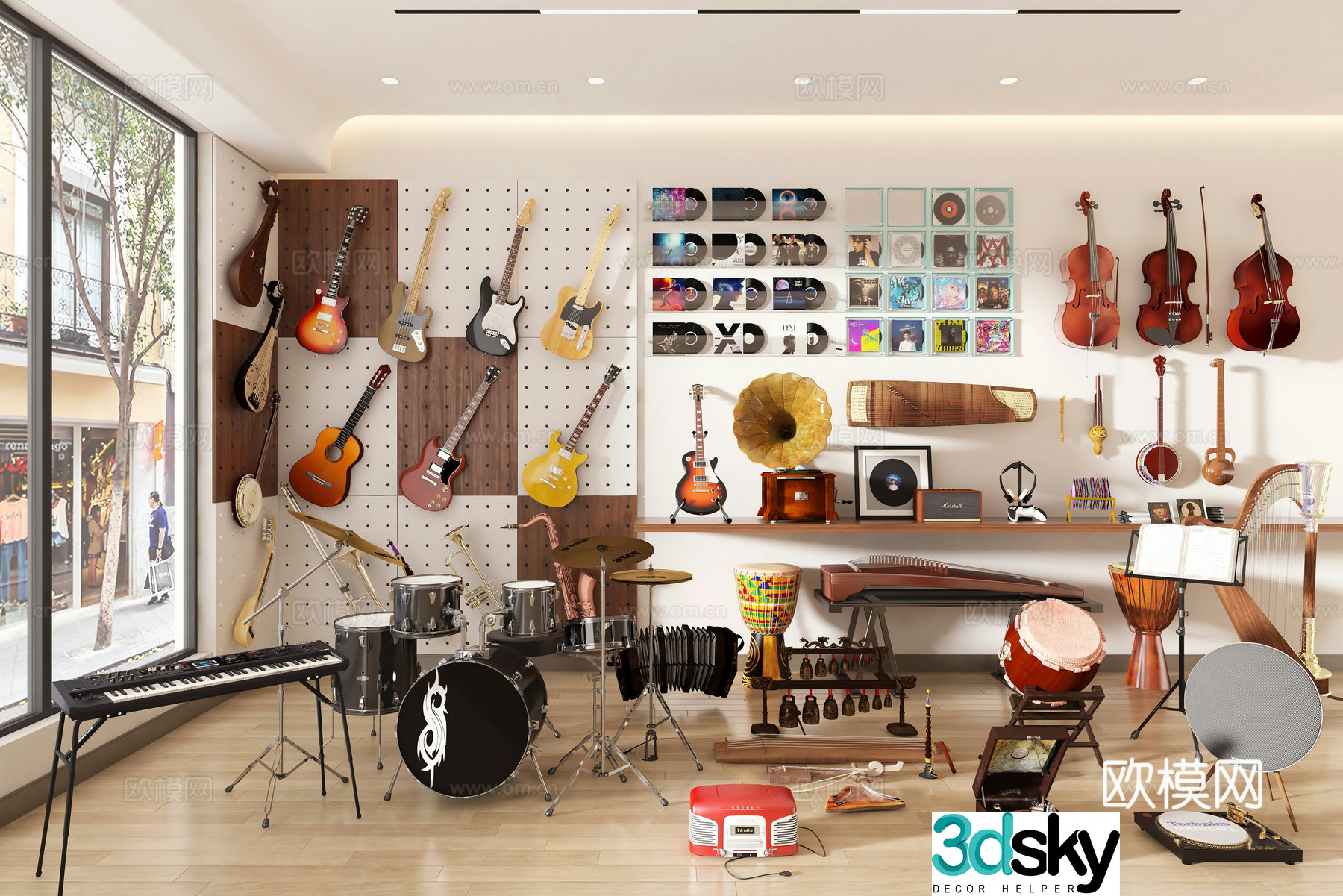 Musical instrument room music room guzheng drum violin guitar electronic drum kit guzheng guzheng waist drum 3d model