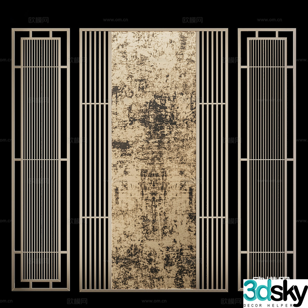 New Chinese light luxury metal screen partition 3D model