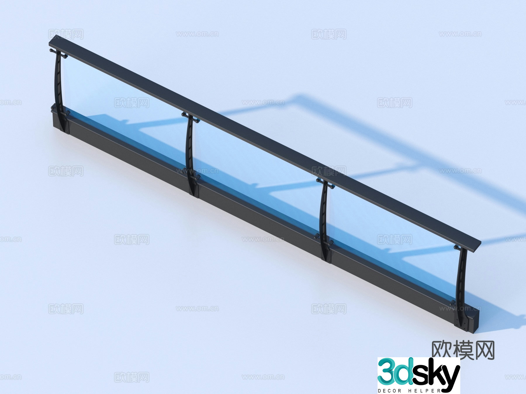 Glass Rail Handrail Fence Guardrail Railing 3d Model