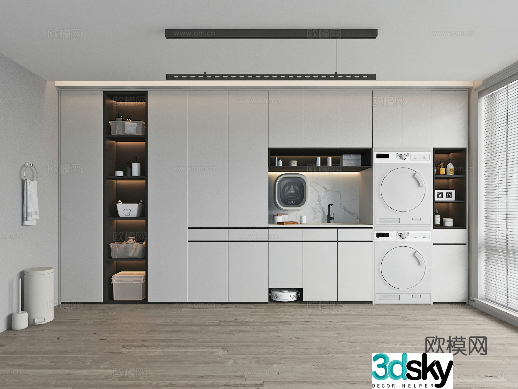 Modern laundry room balcony washing machine cabinet 3d model