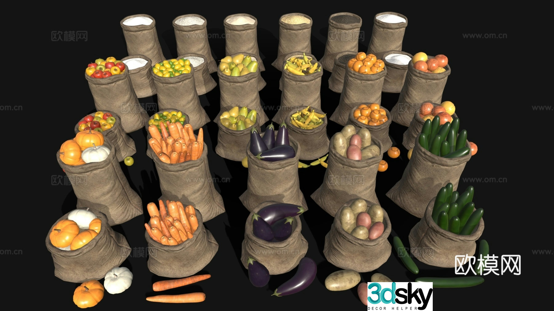 Wine and food Food combination Agricultural product combination Fruits Vegetables Crop products 3D model