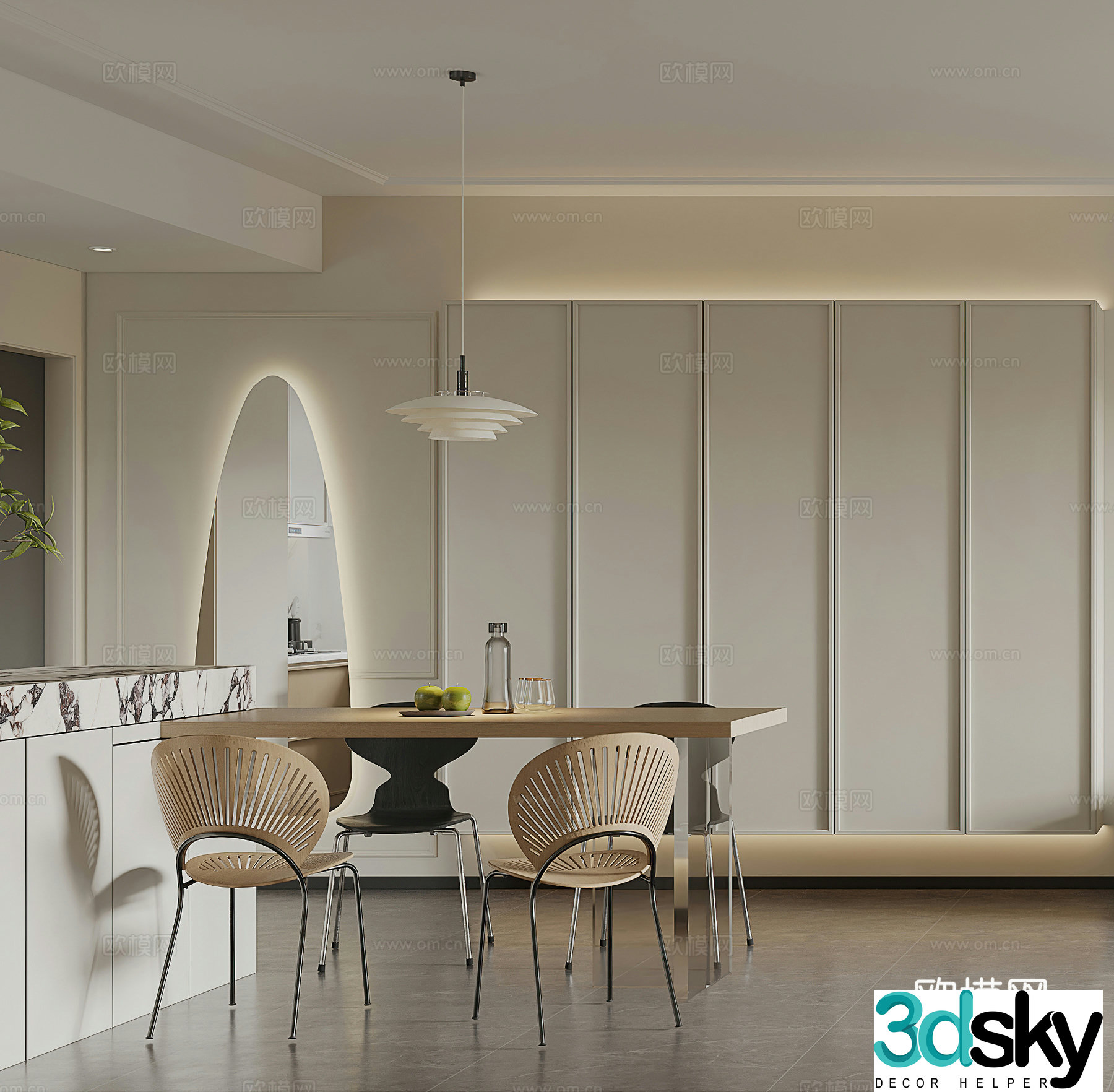 Modern restaurant French restaurant island log style cream style simple living restaurant 3d model