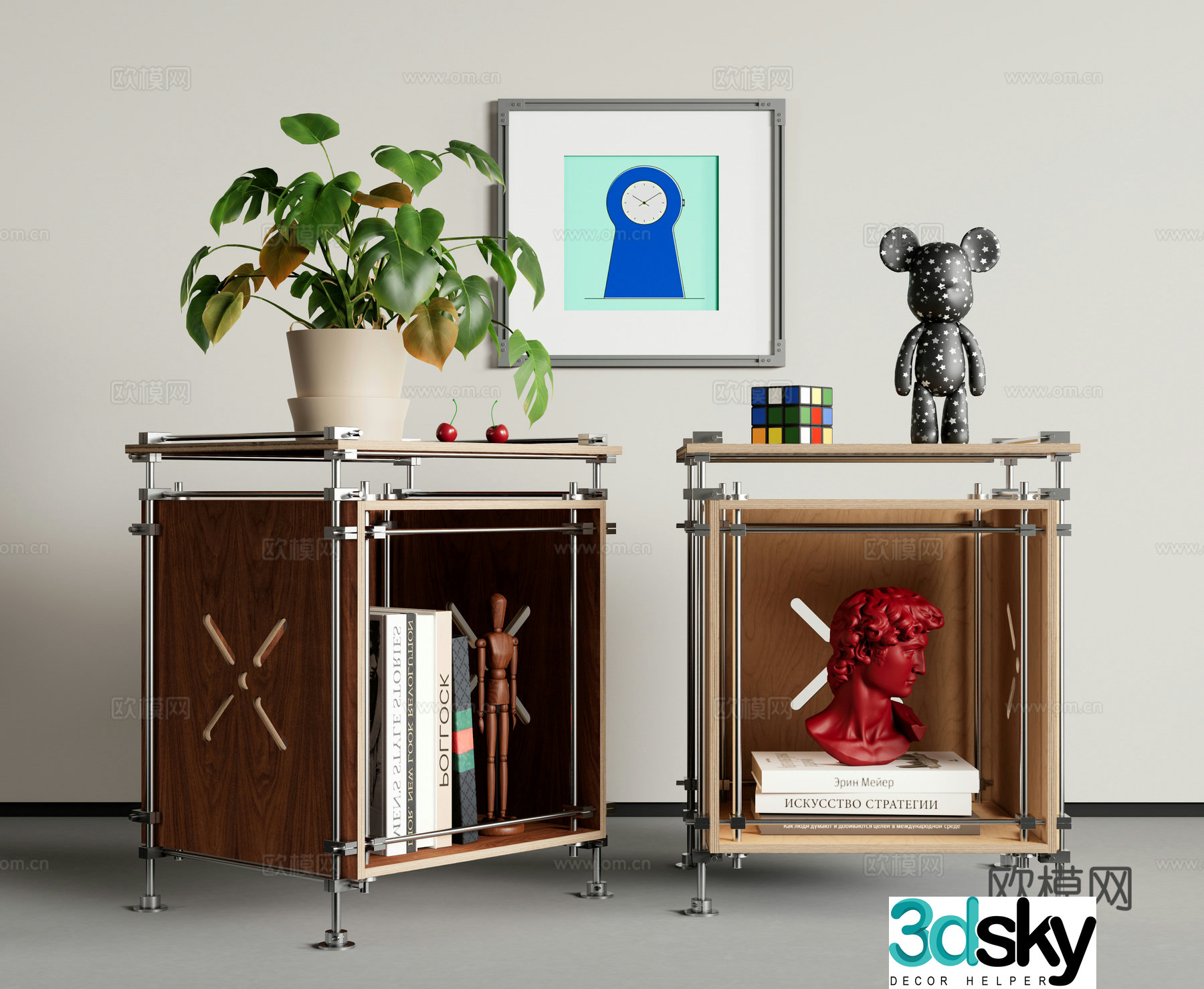 Modern side table Aluminum profile side table Square side table Bedside table Cross optical axis 3D model