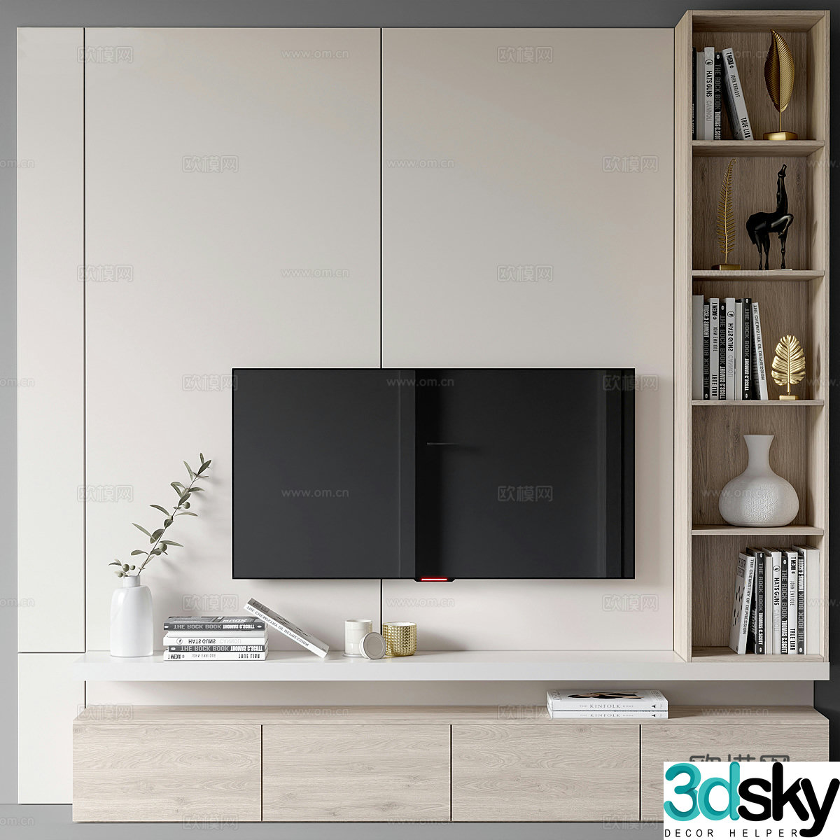 Modern Italian minimalist TV background wall 3d model