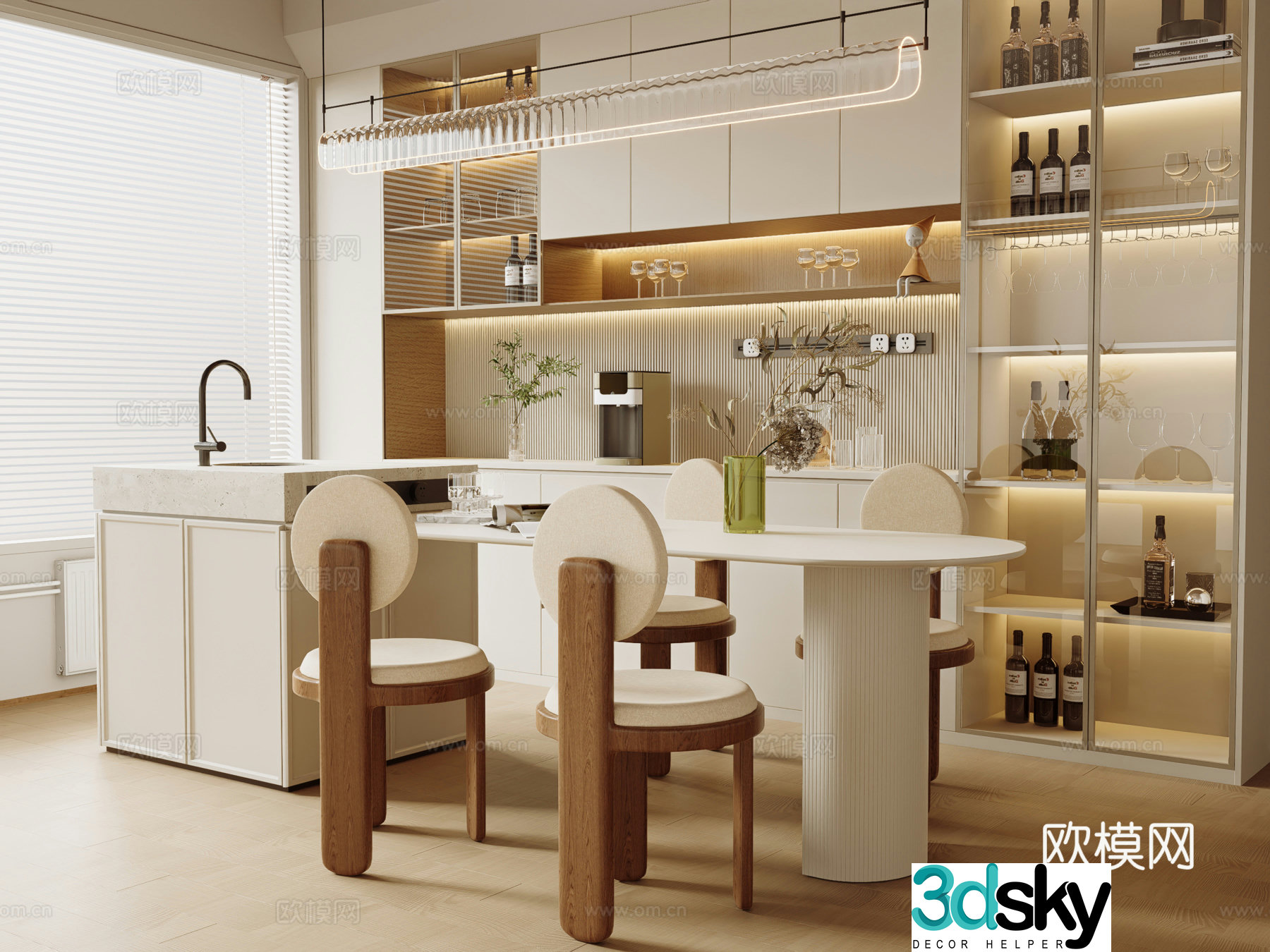Modern medieval home restaurant island restaurant 3d model