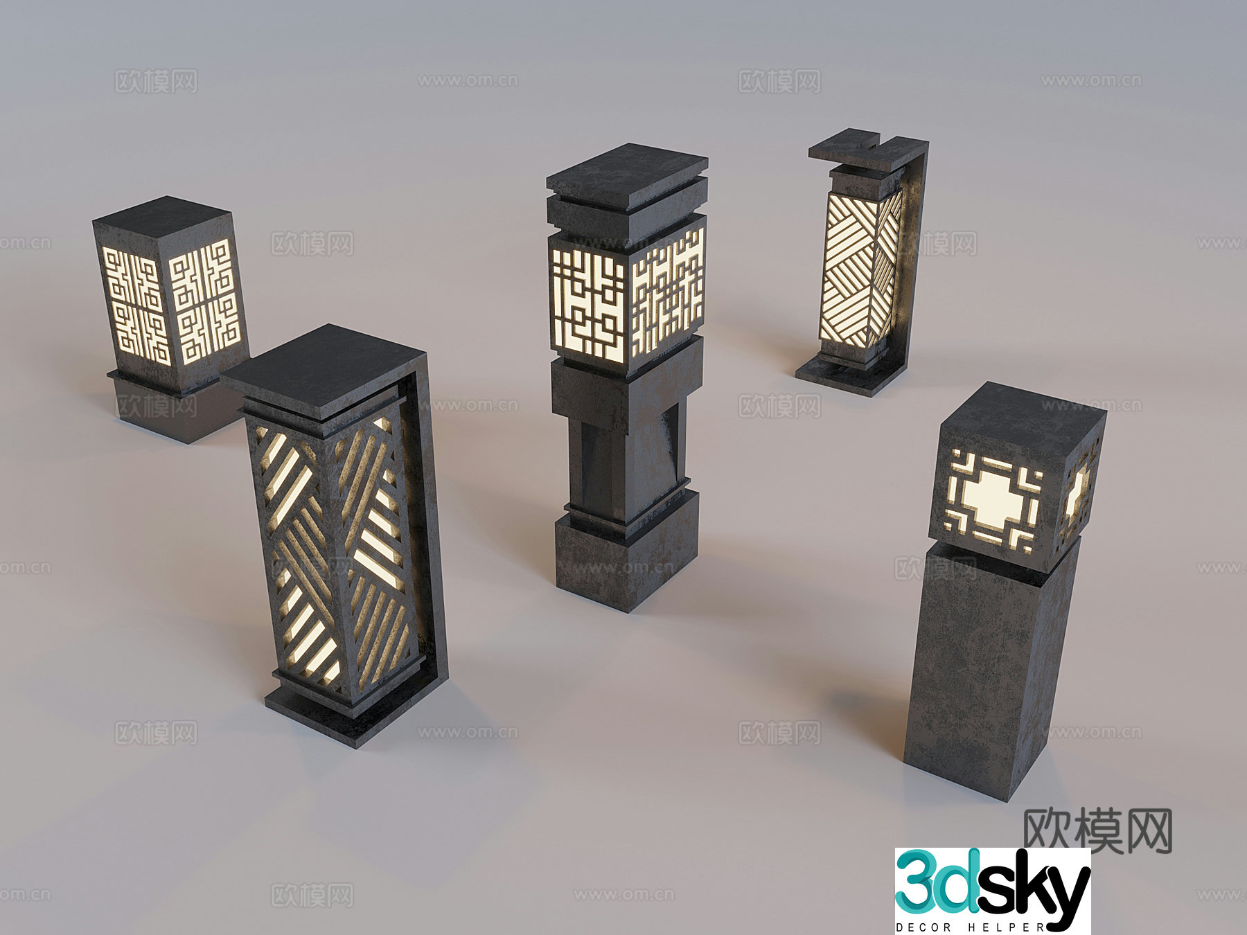 Outdoor courtyard landscape lights New Chinese style lawn lights Grass lamp lamp post light box 3D model