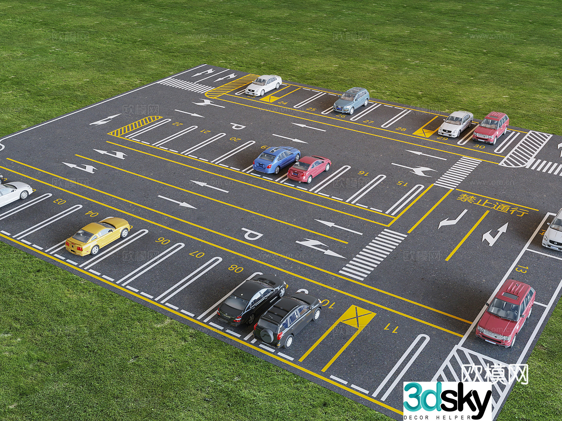 Outdoor parking lot Public parking space Automobile car parking lot 3d model