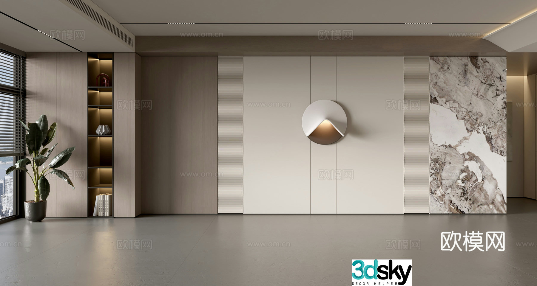 Modern Italian sofa background wall modern ornament balcony cabinet living room cabinet wood veneer background wall 3d model