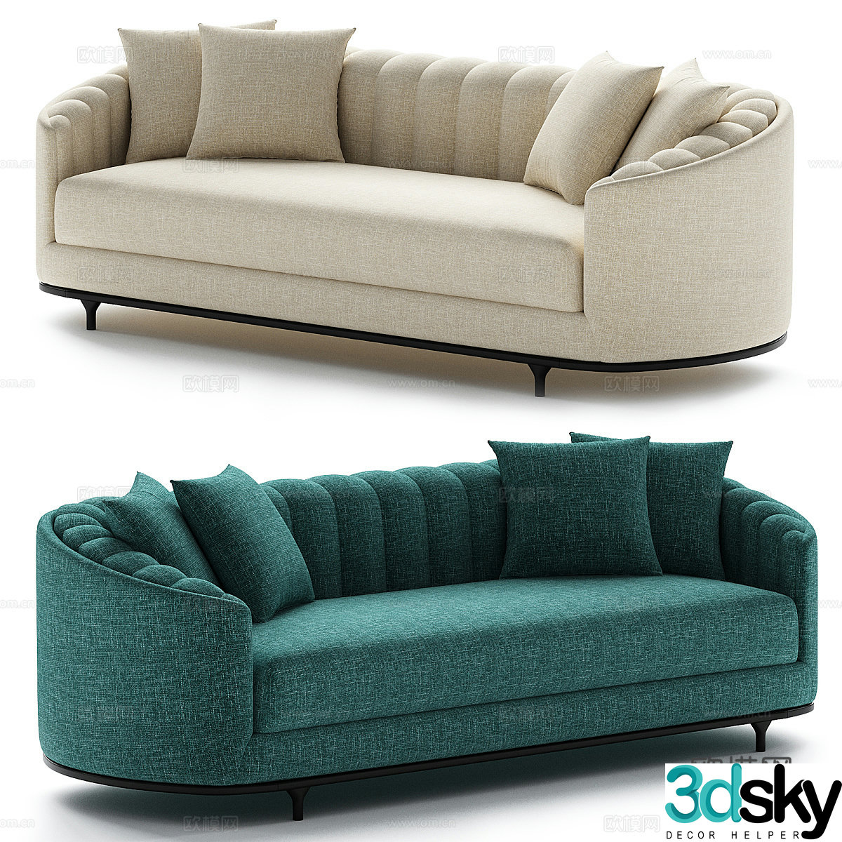 Modern cream style fabric casual sofa 3d model