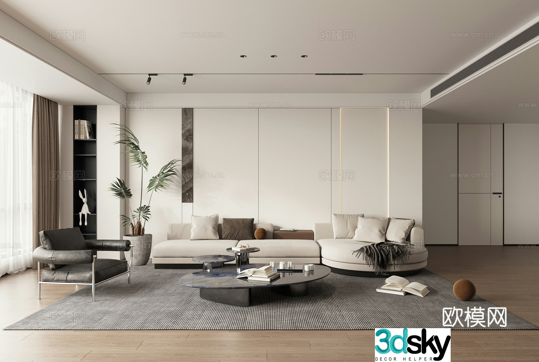 Modern simple living room Italian high-end gray living room Combination sofa leisure chair lazy sofa coffee table 3D model