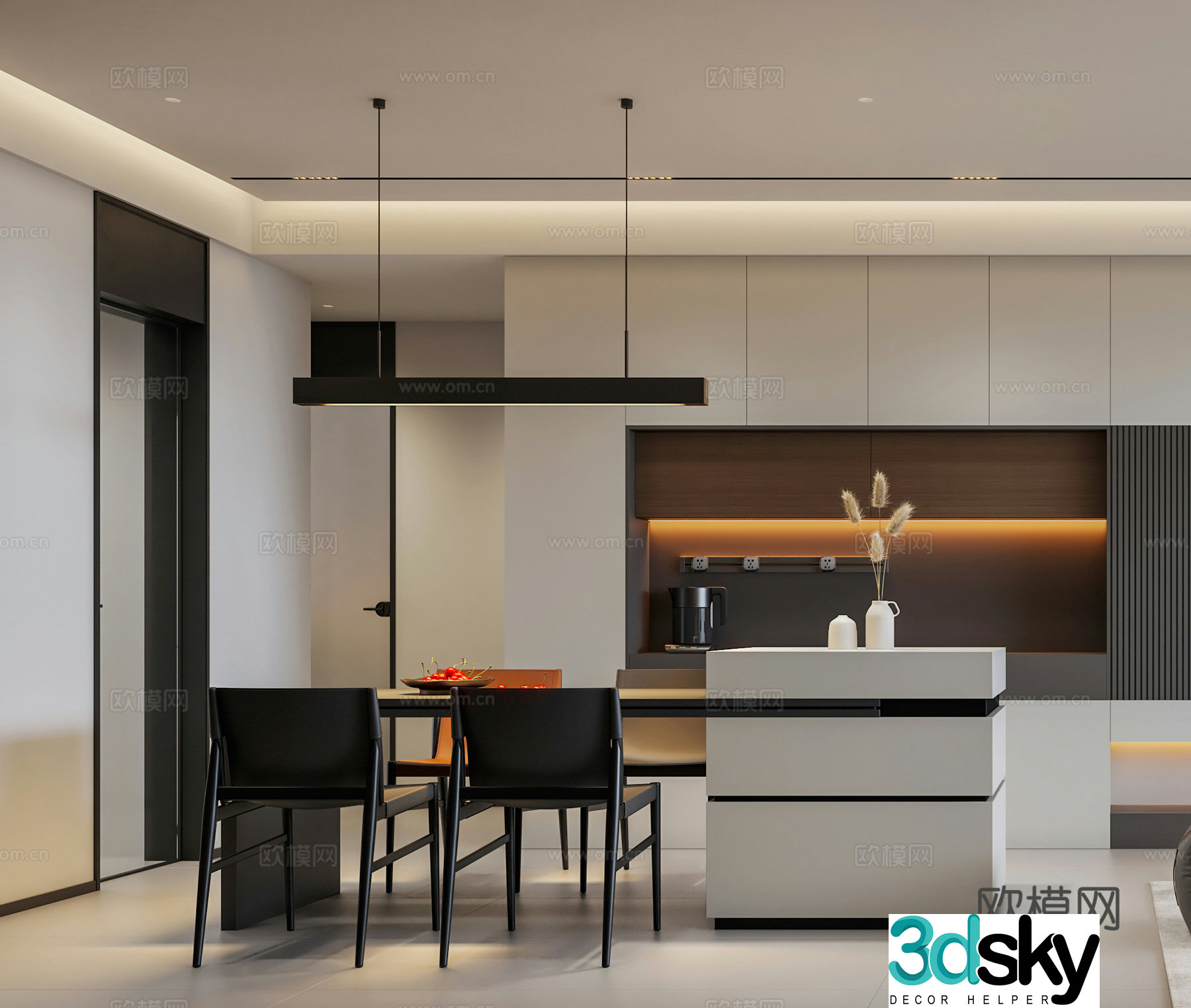 Italian minimalist living and dining room 3D model
