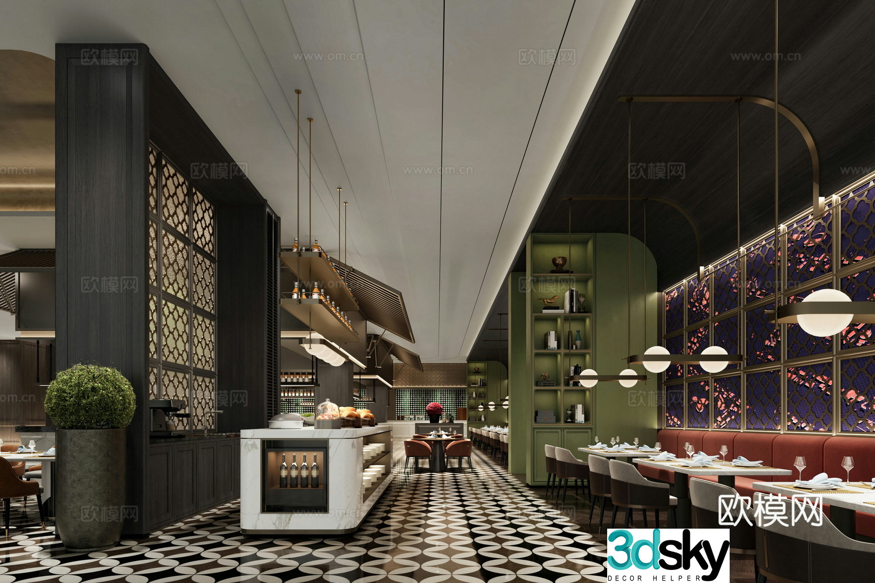 Full-time buffet restaurant hotel light luxury Italian 3D model