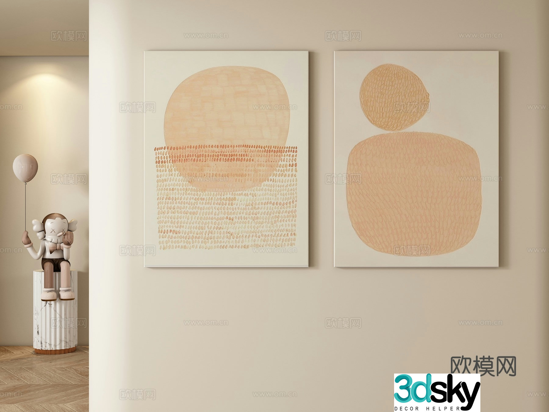 Modern cream style decorative painting hanging painting 3d model