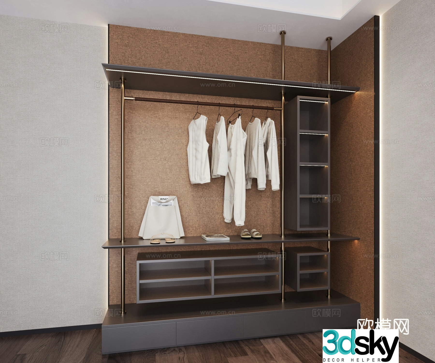 Wardrobe Open wardrobe Model room wardrobe Clothes Bags Sandals Bedroom wardrobe 3D model