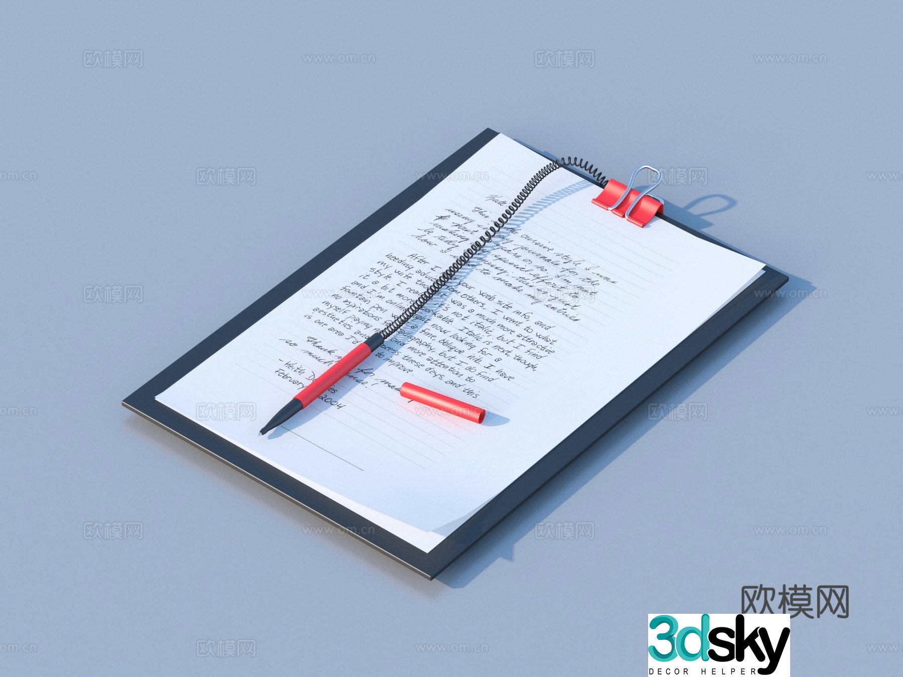 Writing board Writing clipboard Clipboard Shorthand 3D Model