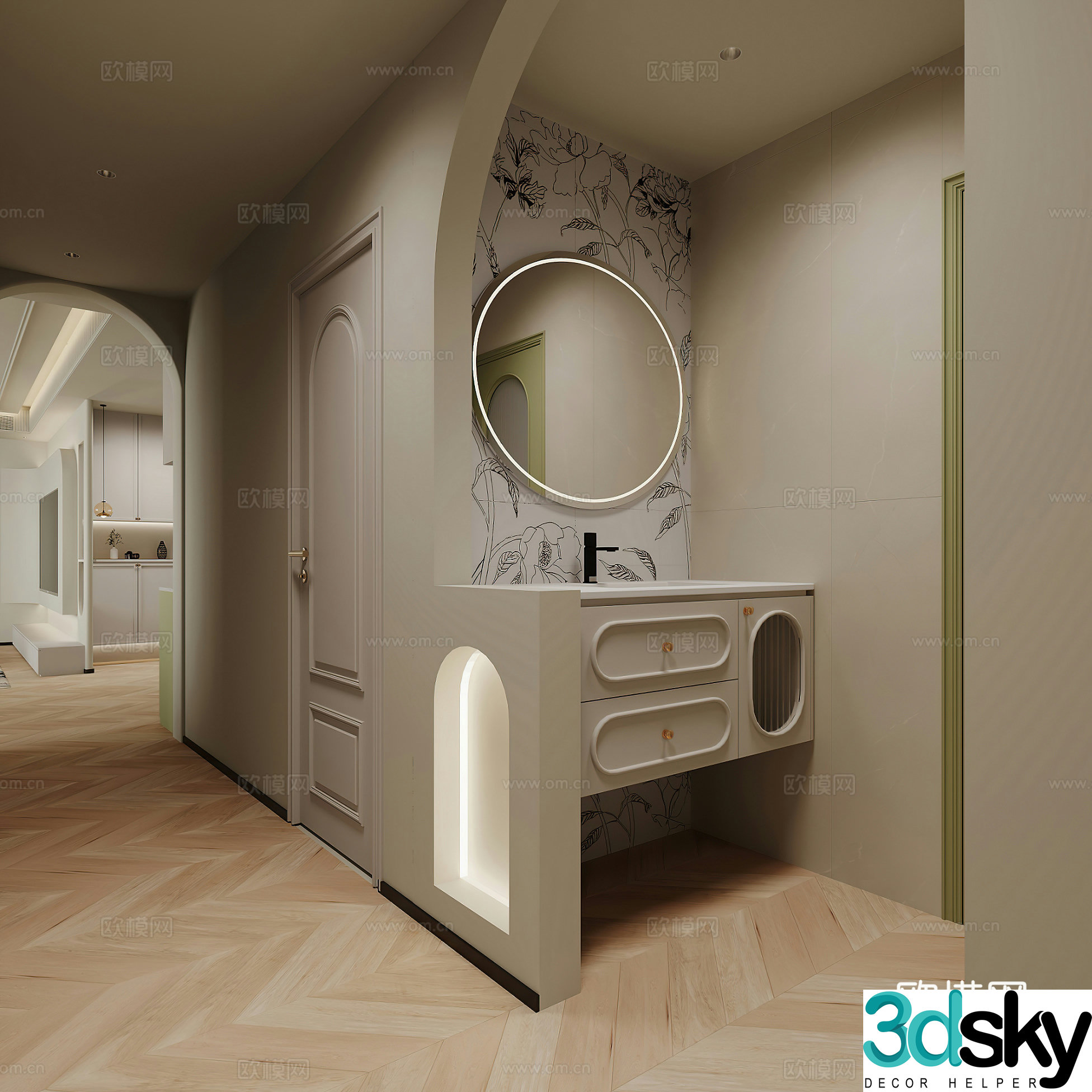 French sink medieval style sink creamy sink bathroom dry area entrance 3D model