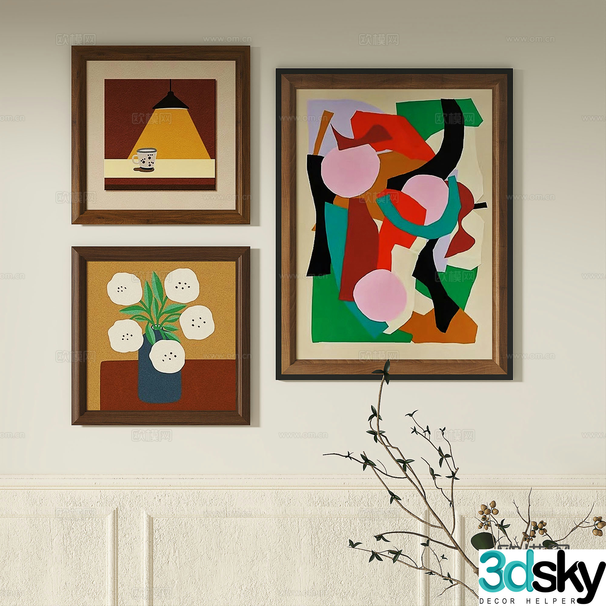French retro abstract light luxury simple modern medieval decorative painting 3d model