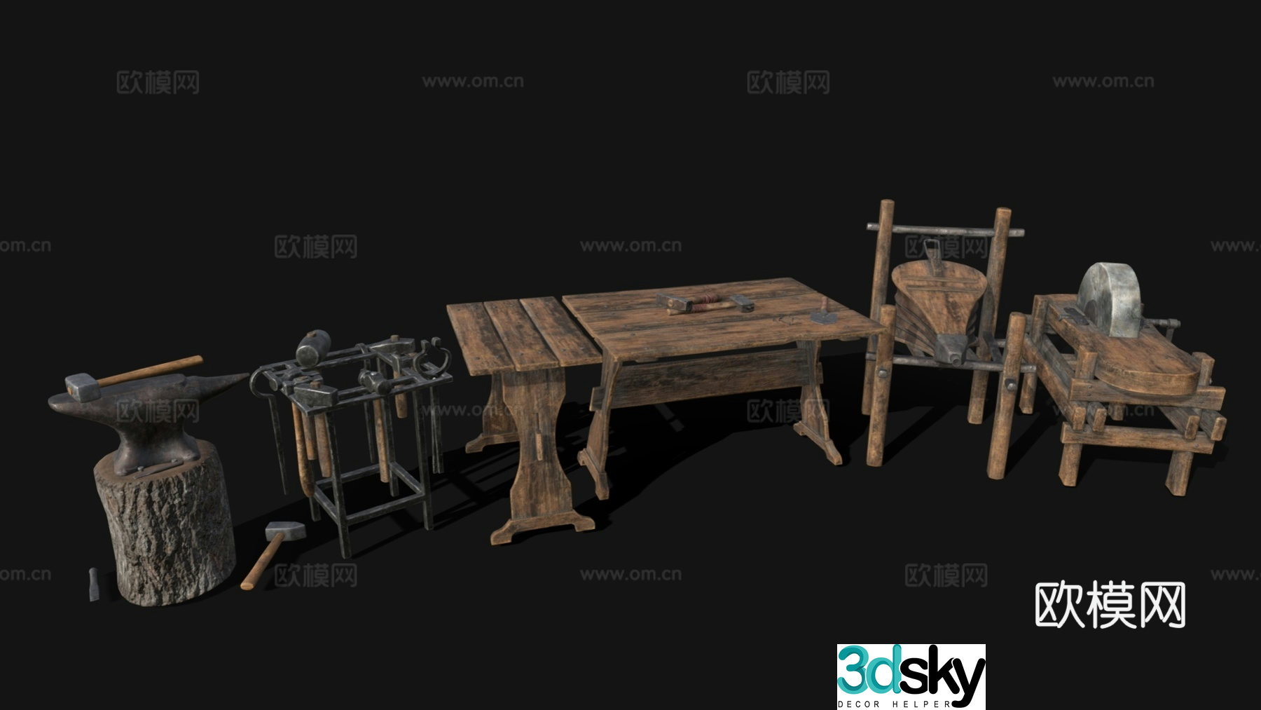 Retro tool combination old woodworking tools film and television props hardware tools 3D model