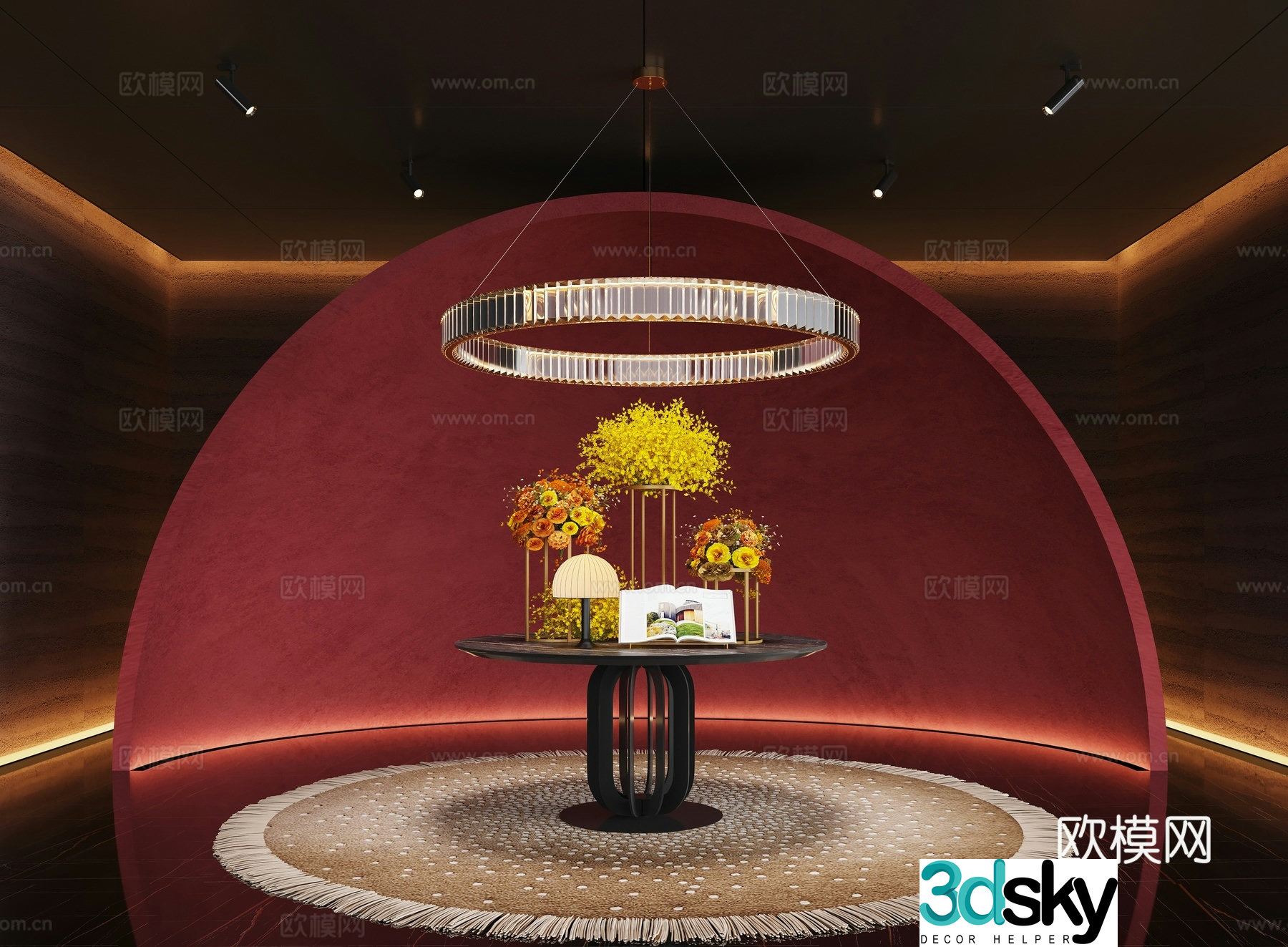Modern hotel hall floral installation 3d model