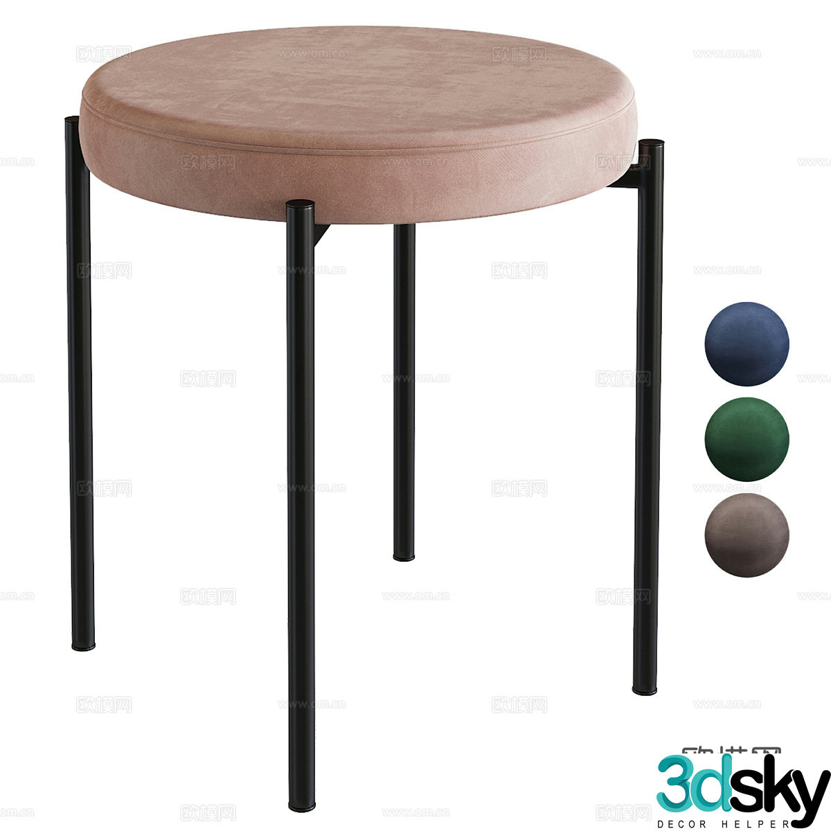 Modern minimalist fabric stool 3d model