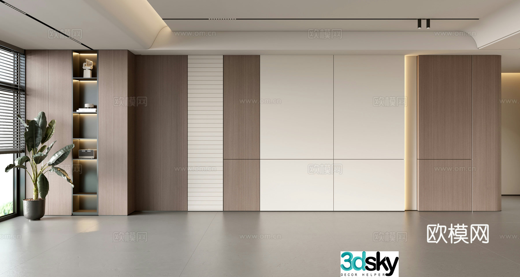Modern Italian sofa background wall modern ornament balcony cabinet living room cabinet wood veneer background wall 3d model