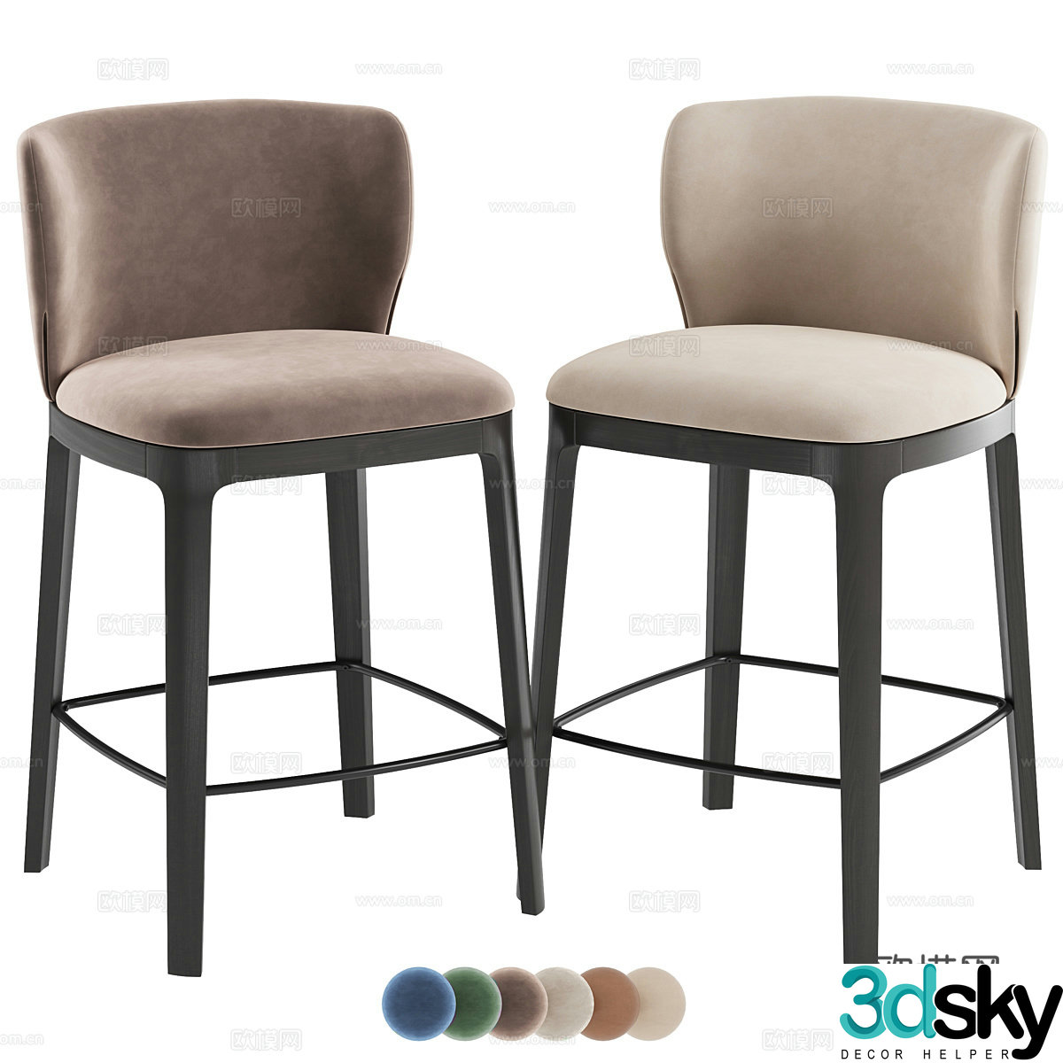 New Chinese style fabric bar chair 3D model