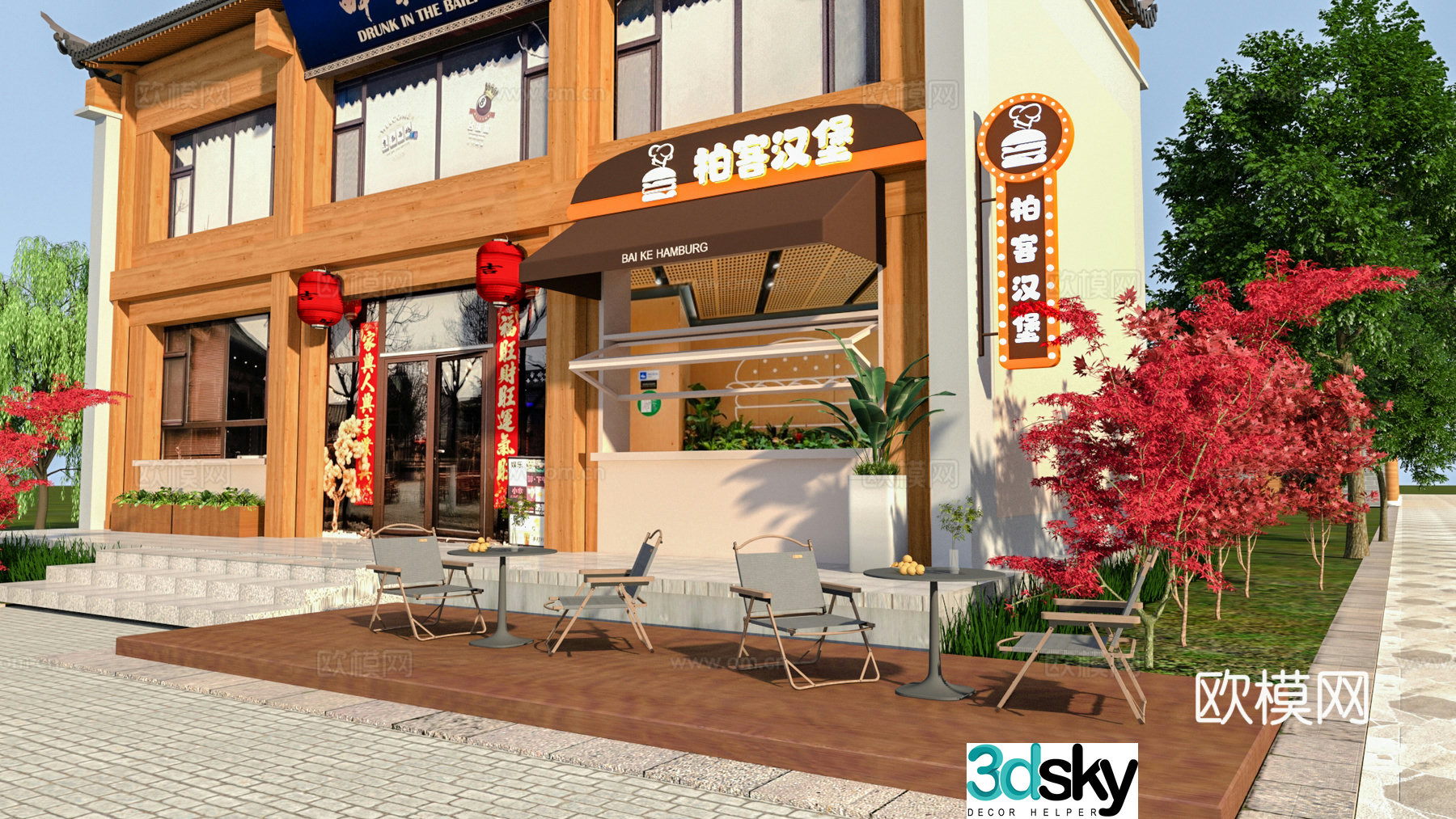 Modern fast food restaurant fried chicken burger 3d model