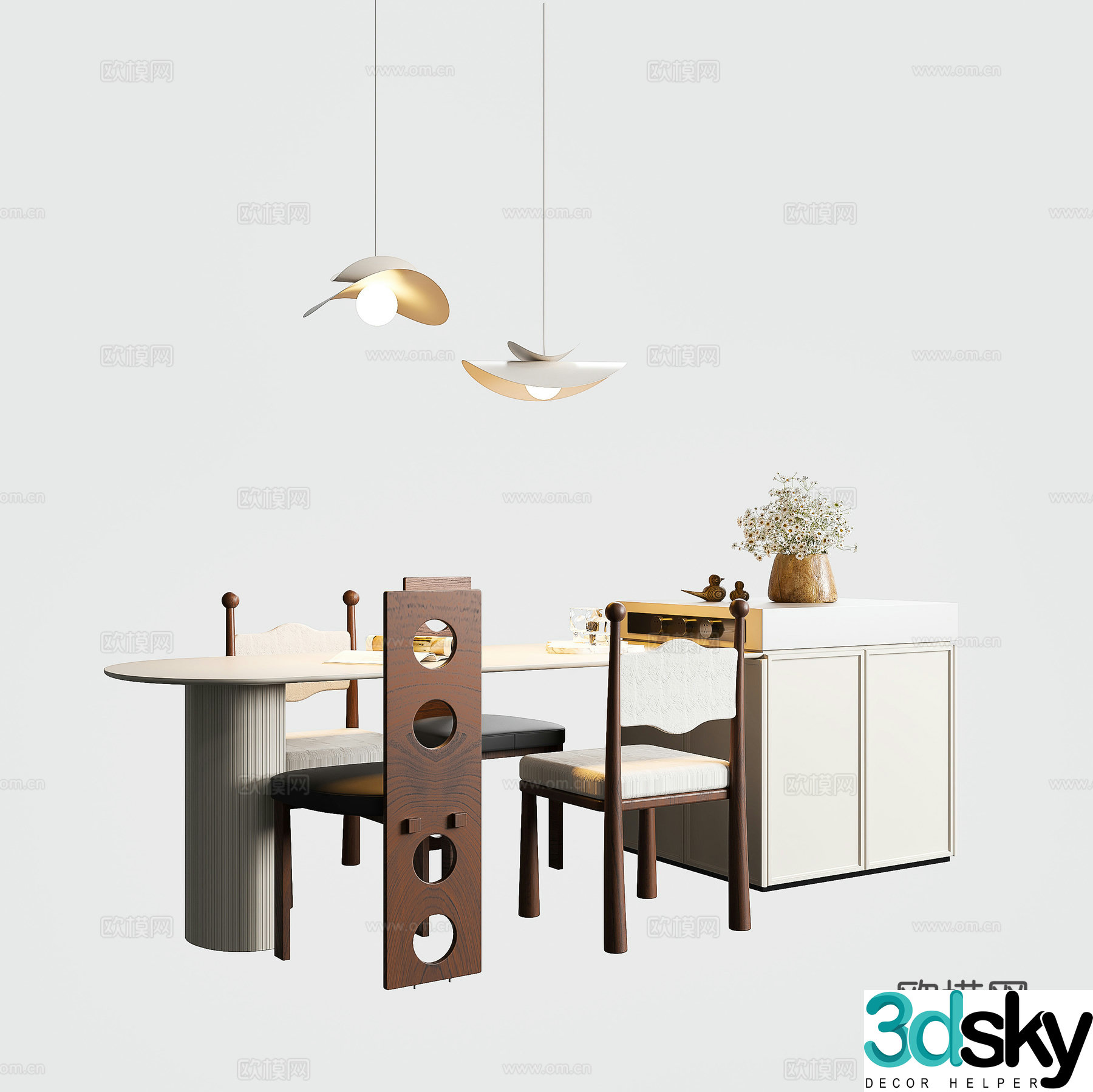 Medium style dining table and chair Chinese style dining table and chair Island dining table and chair Medium style chandeliers 3D model