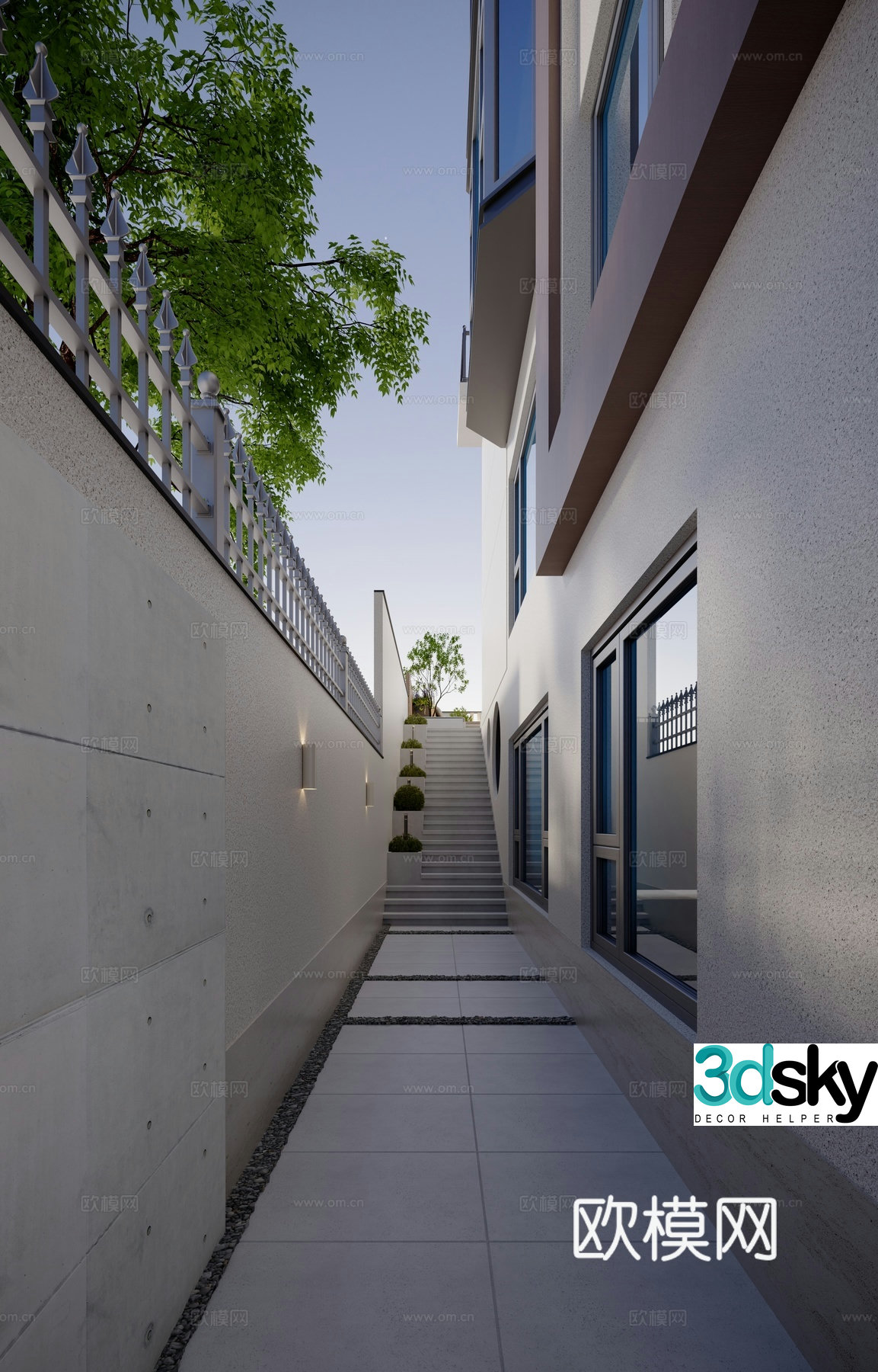 Modern garden landscape aisle outdoor path 3d model