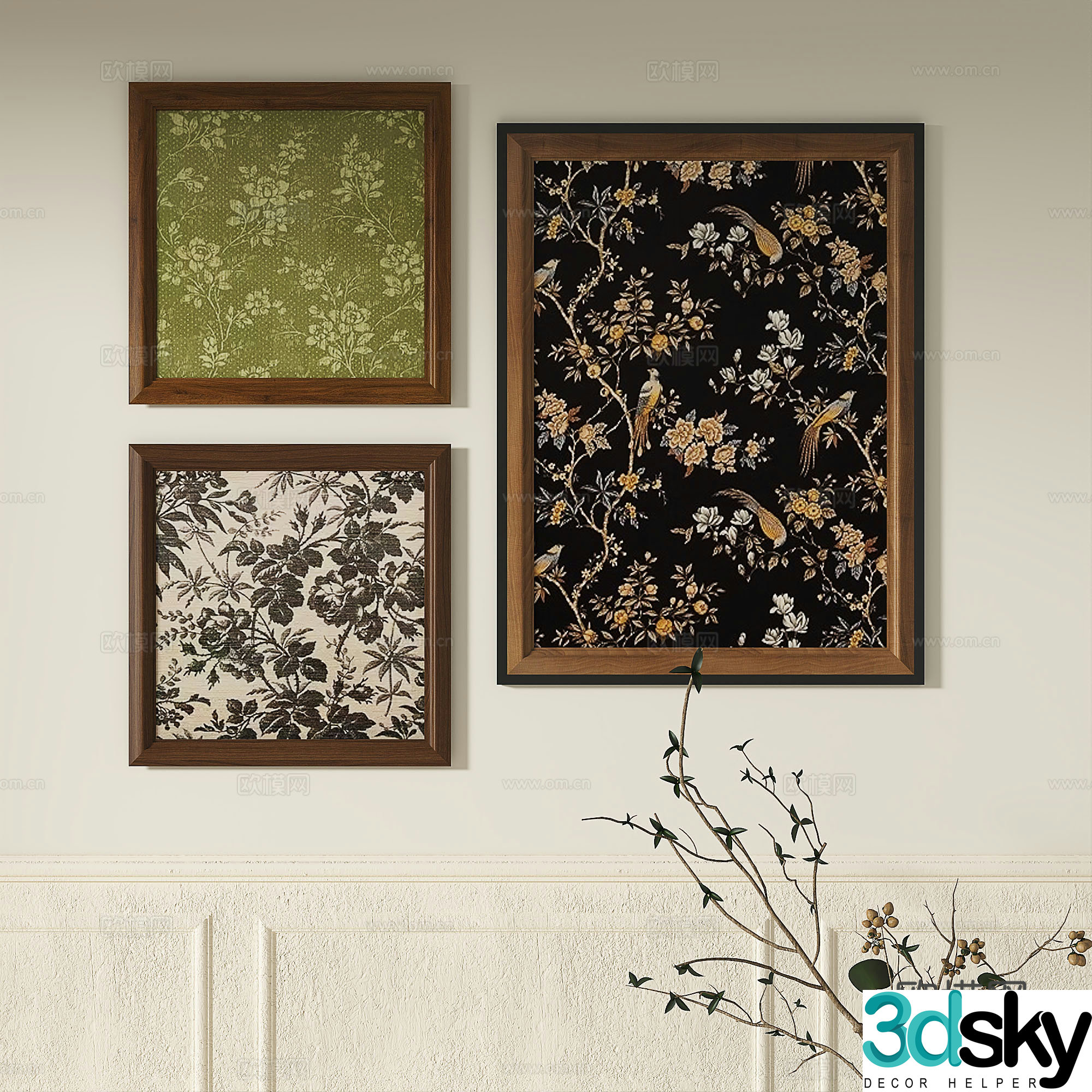 French retro abstract light luxury simple modern medieval decorative painting 3d model