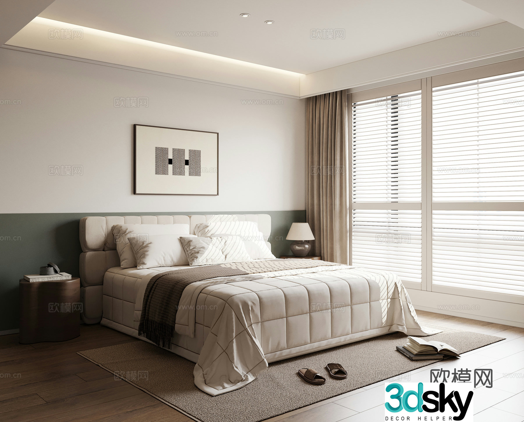 Modern medieval bedroom double bed 3d model