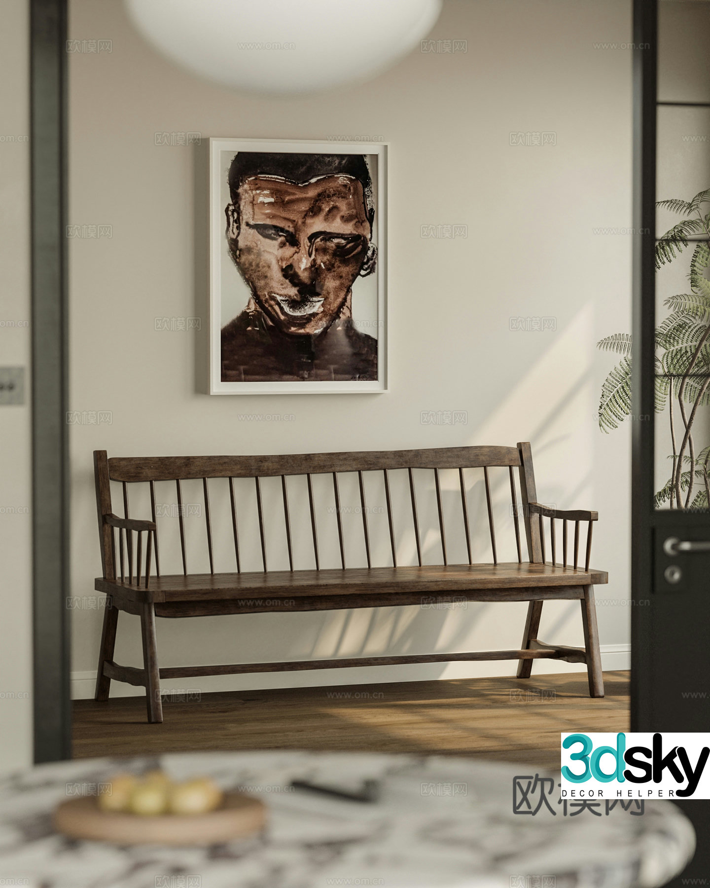 Wasabi Middle Style Wooden Bench Chair 3D Model