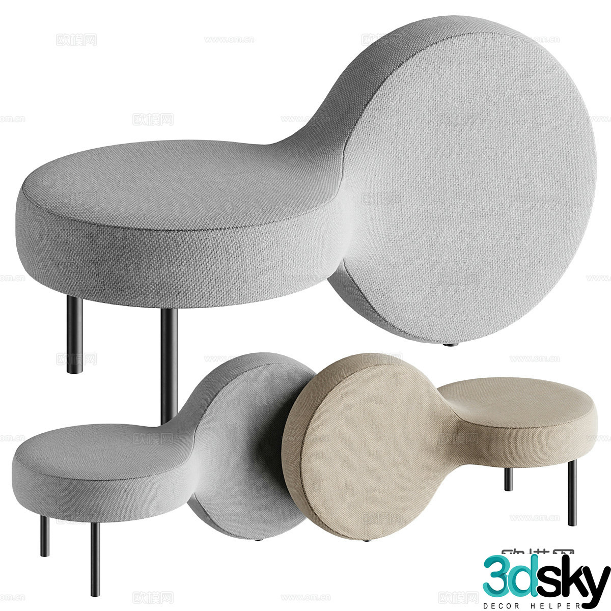 Modern Italian minimalist sofa stool 3D model