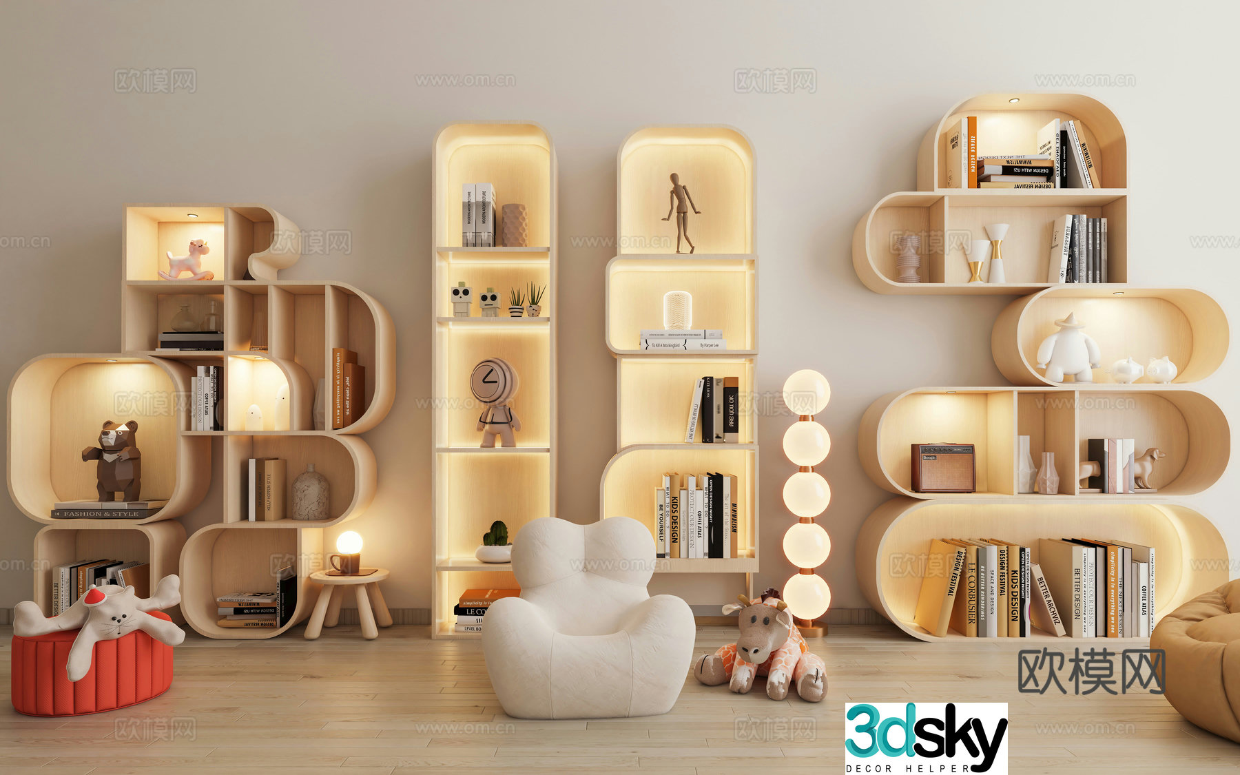 Children’s bookshelf decoration cabinet Children’s room bookcase bookcase bookcase study living room finished bookcase kindergarten short book 3D model