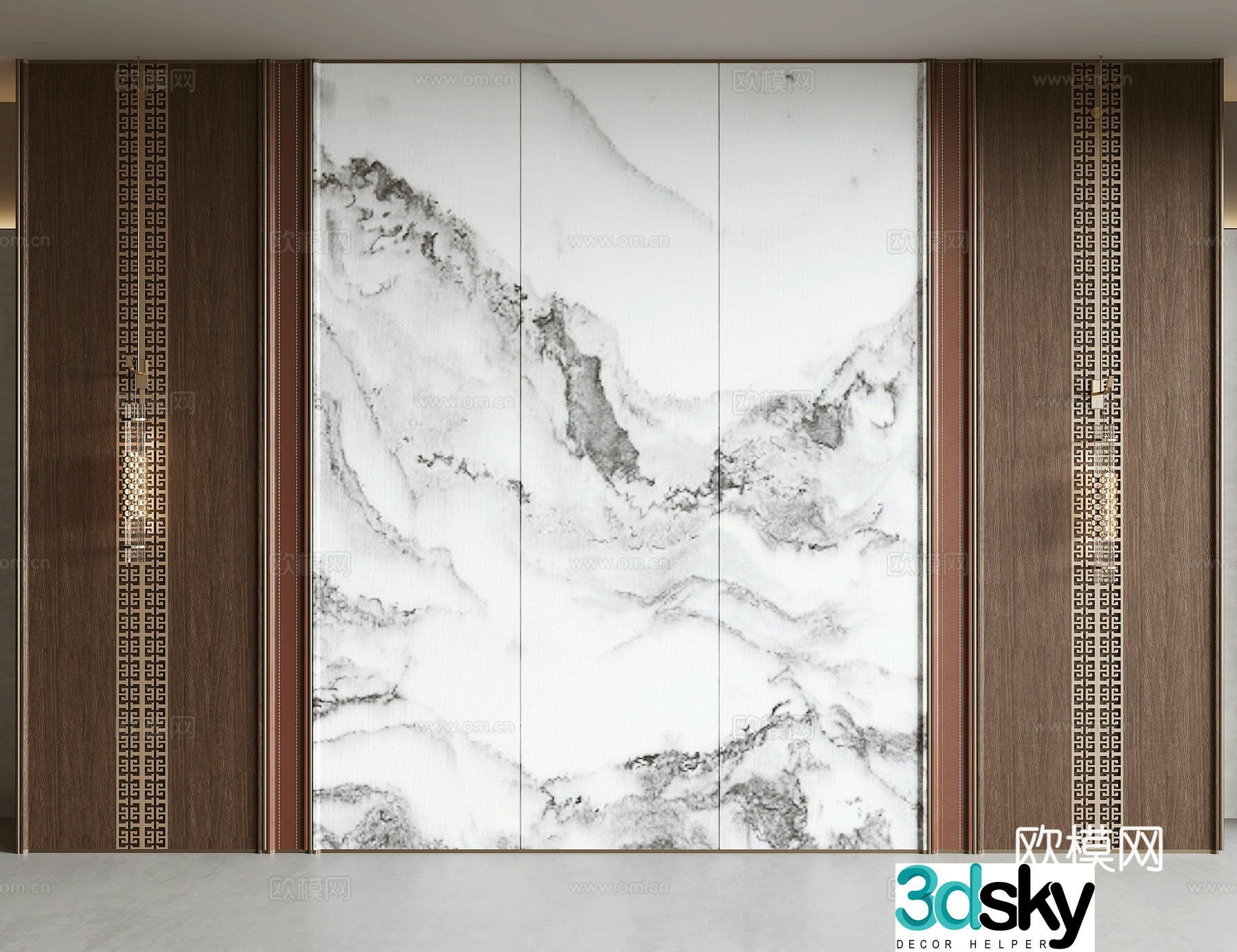 New Chinese style background wall 3d model