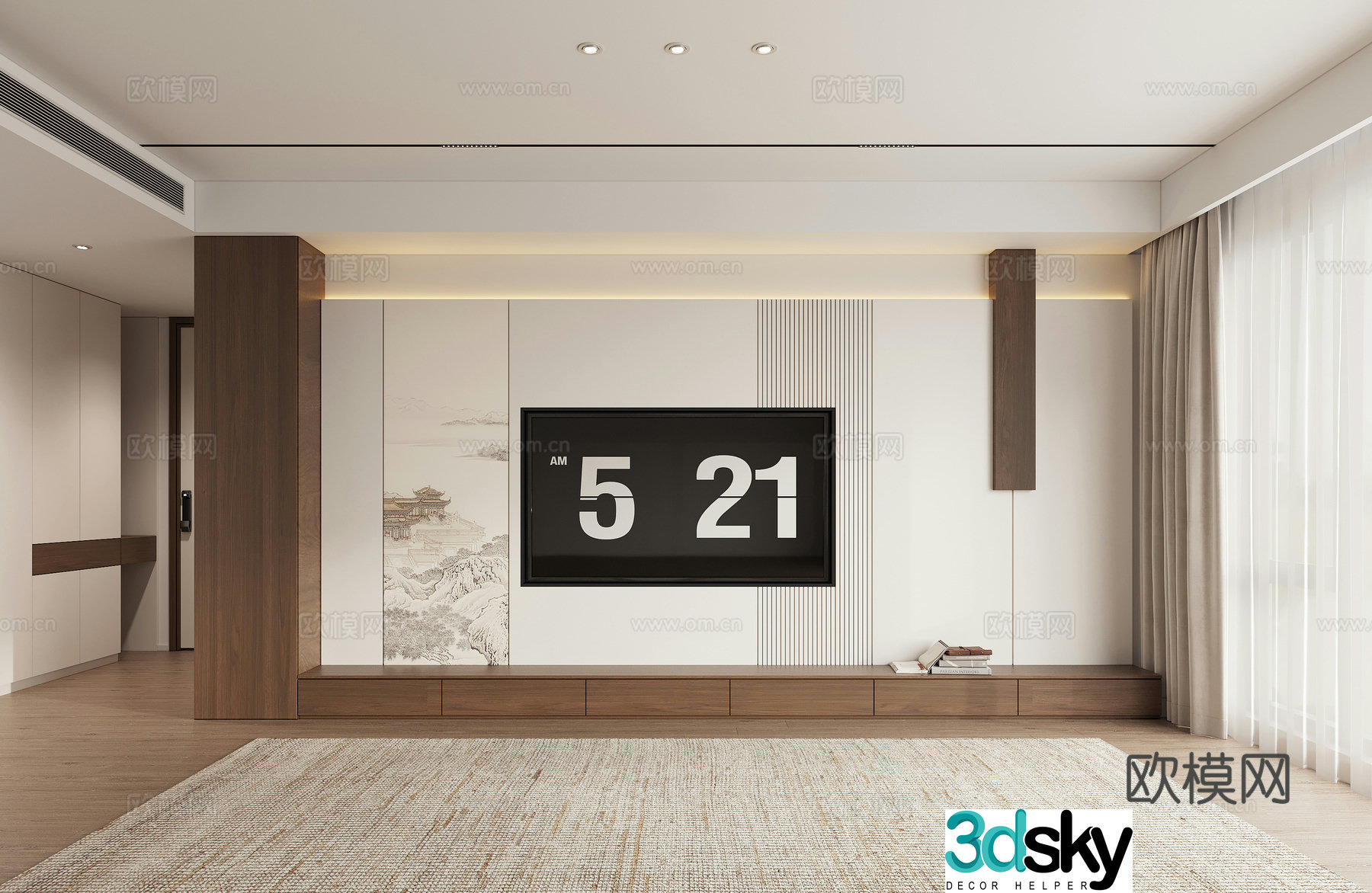 New Chinese Zen TV Background Wall 3D Model
