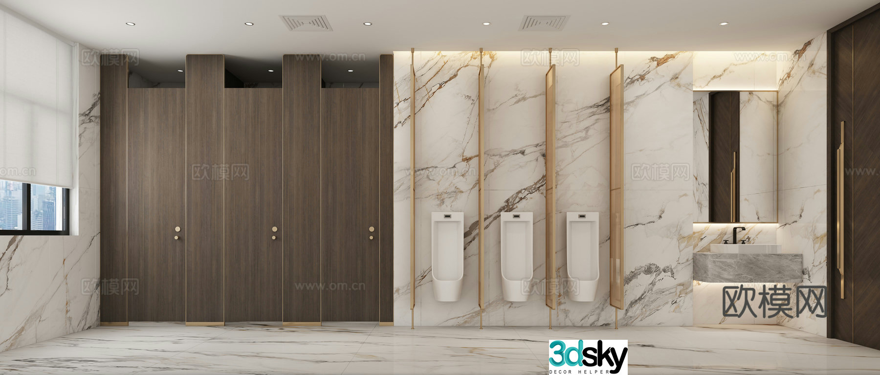 Modern light luxury public bathroom 3D model