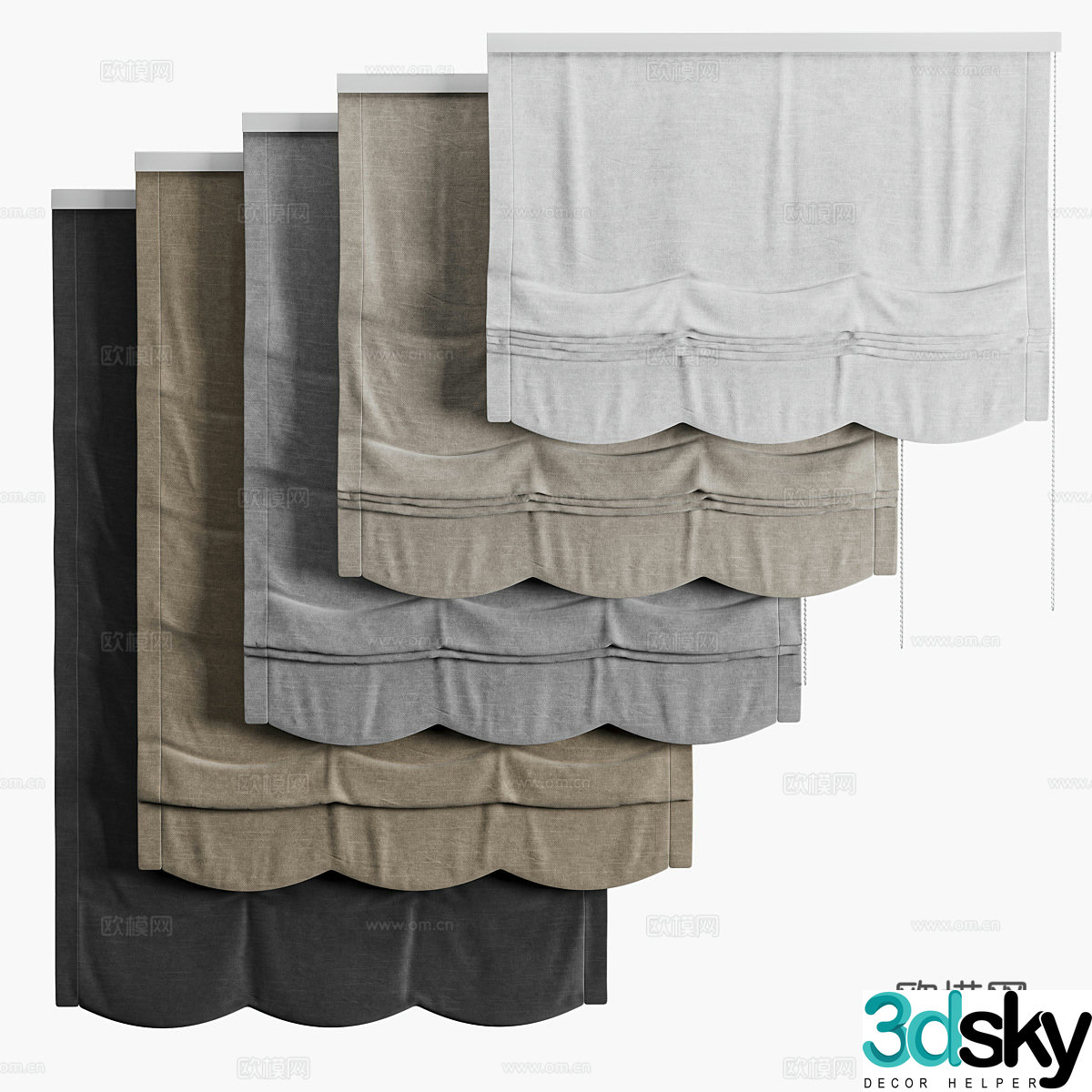 New Chinese Roman curtain 3D model