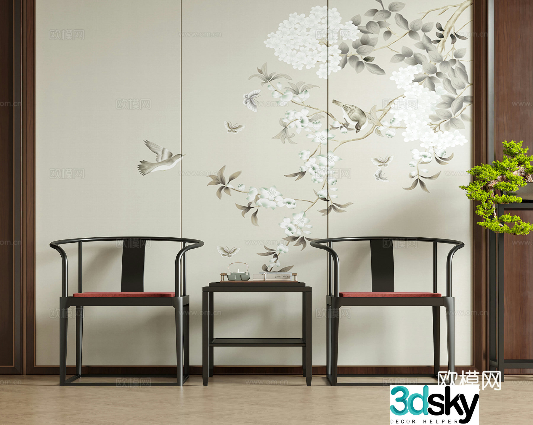 New Chinese style single chair leisure chair tea chair book chair armchair 3d model
