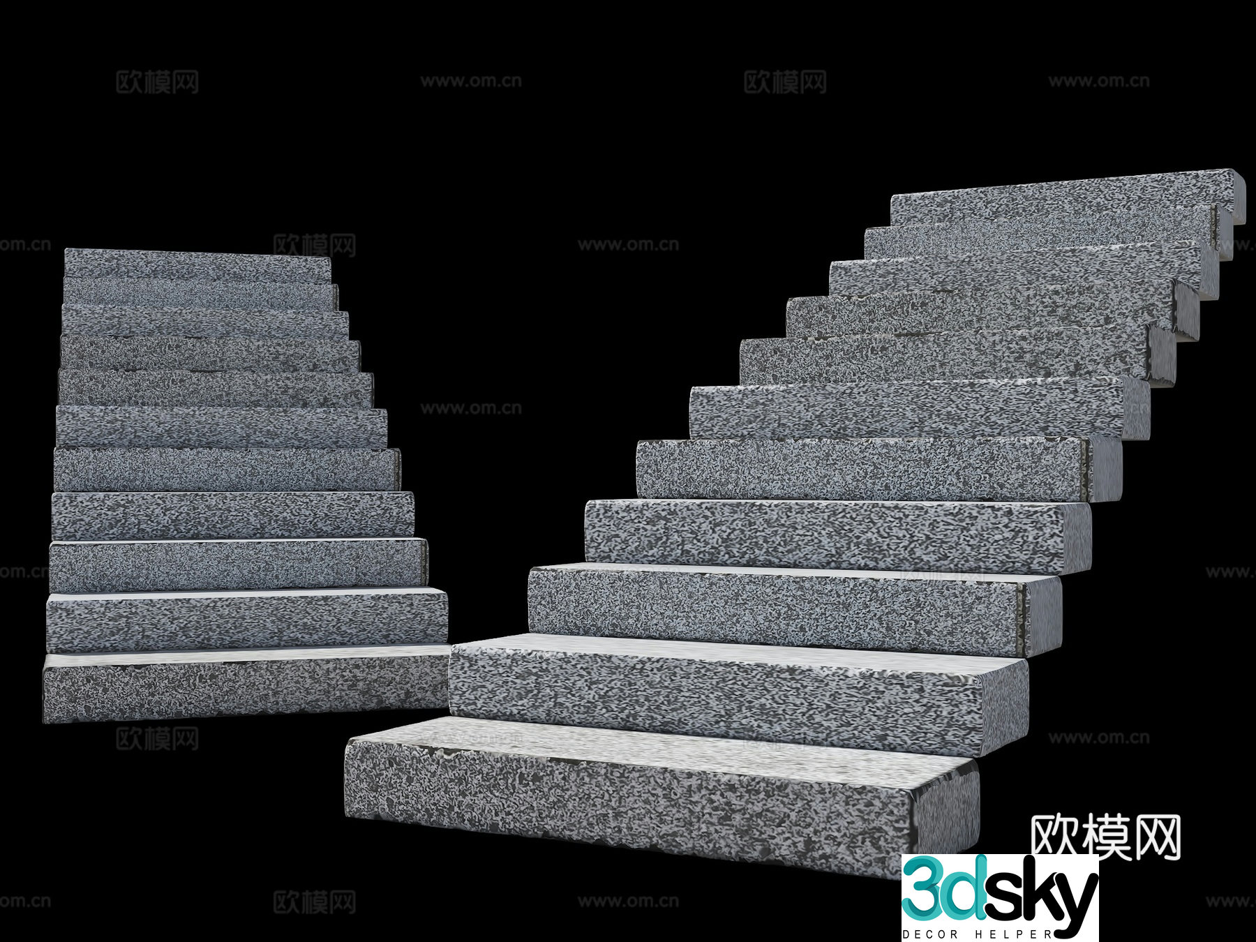 Bluestone slab steps Park slab old stone slab steps Rural wool stone slab steps Natural stone slab steps 3D model
