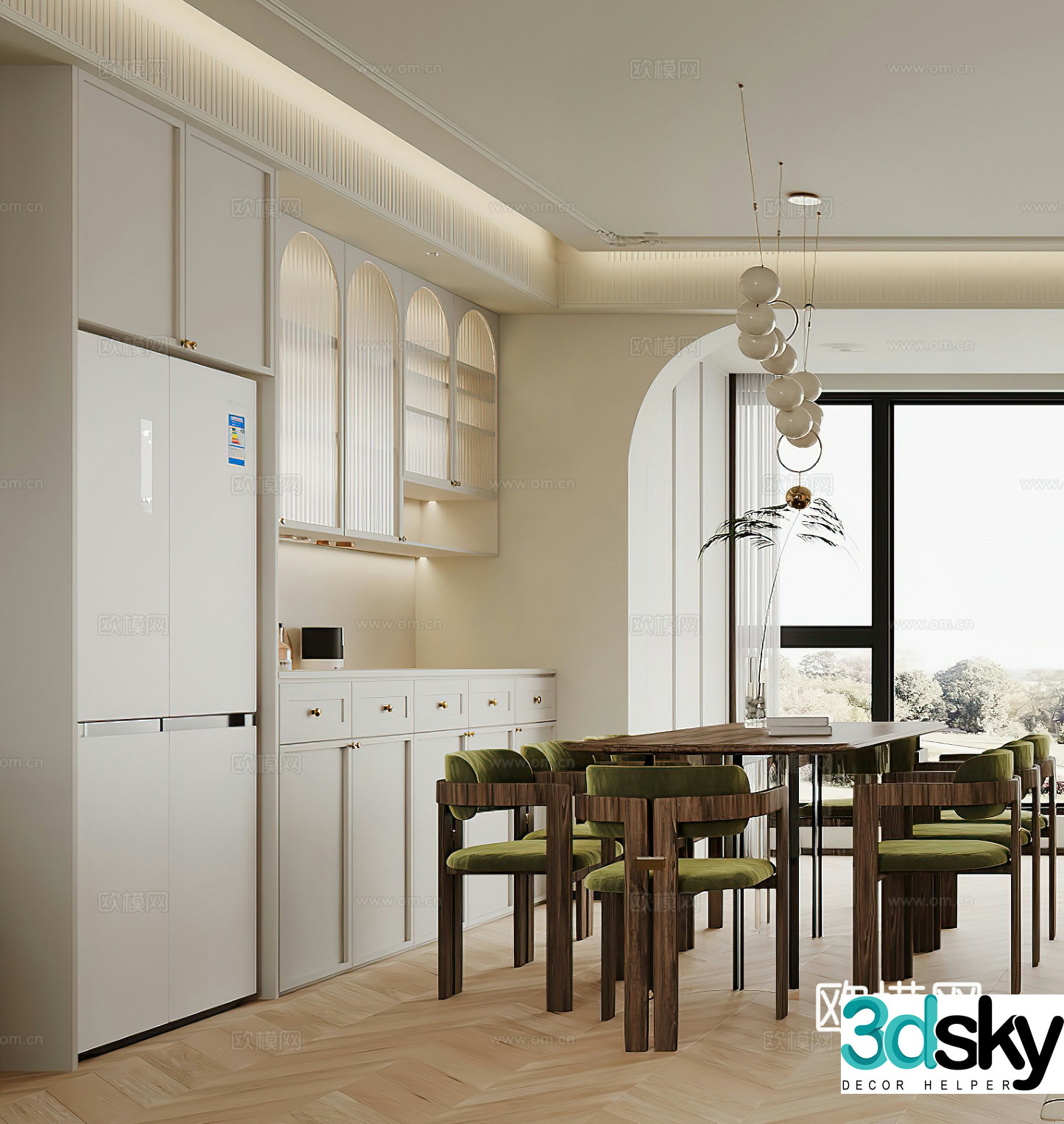 French restaurant dining table refrigerator wine cabinet modern restaurant simple chandeliers creamy restaurant 3d model