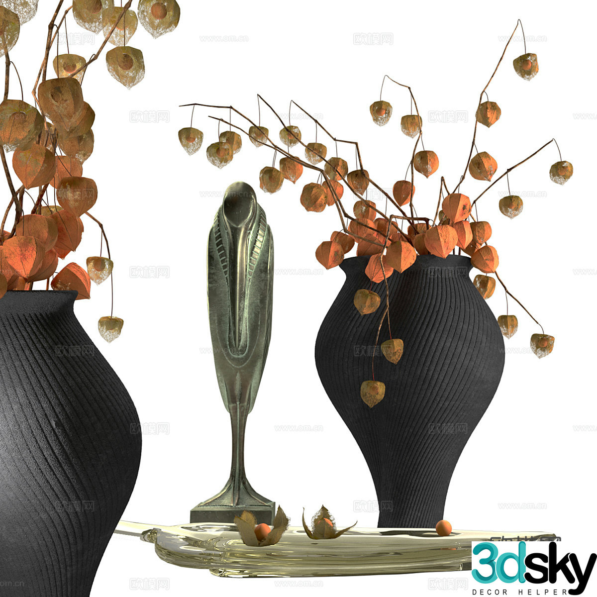 New Chinese style waive vase flower art 3D model
