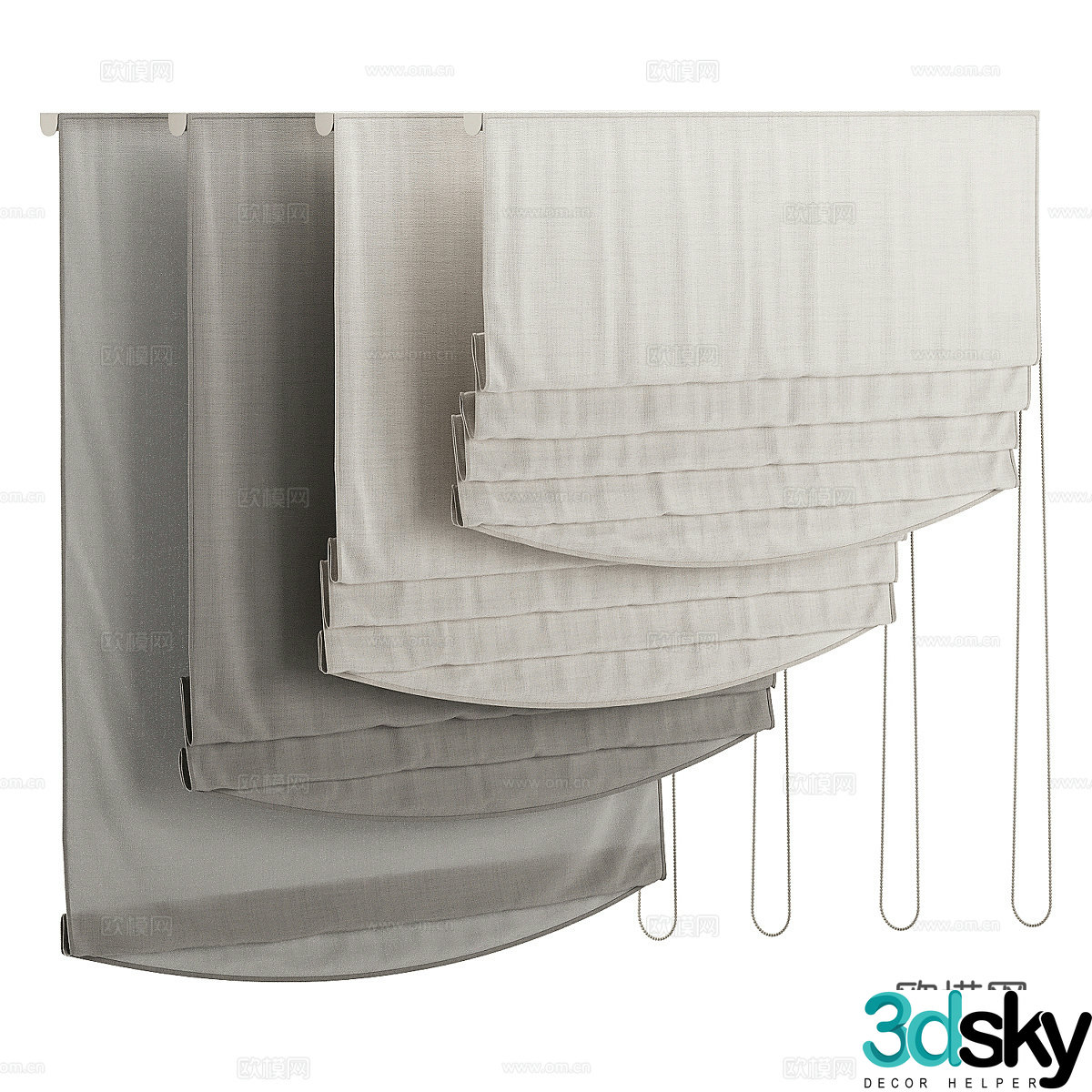 New Chinese style fabric Roman curtain 3D model