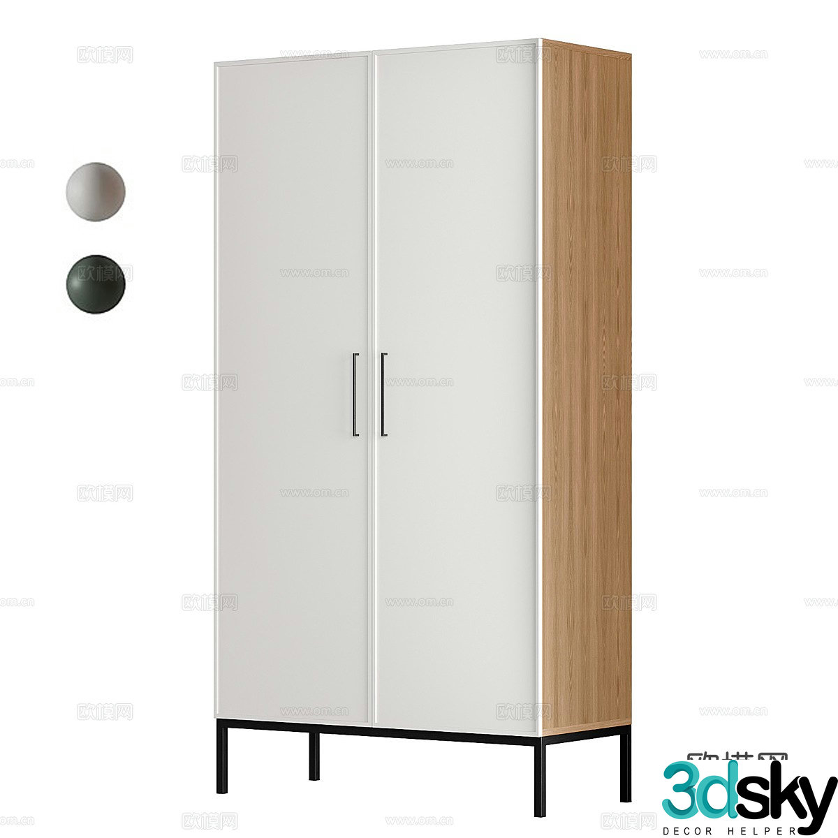 Modern Italian minimalist finished wardrobe double door wardrobe 3D model