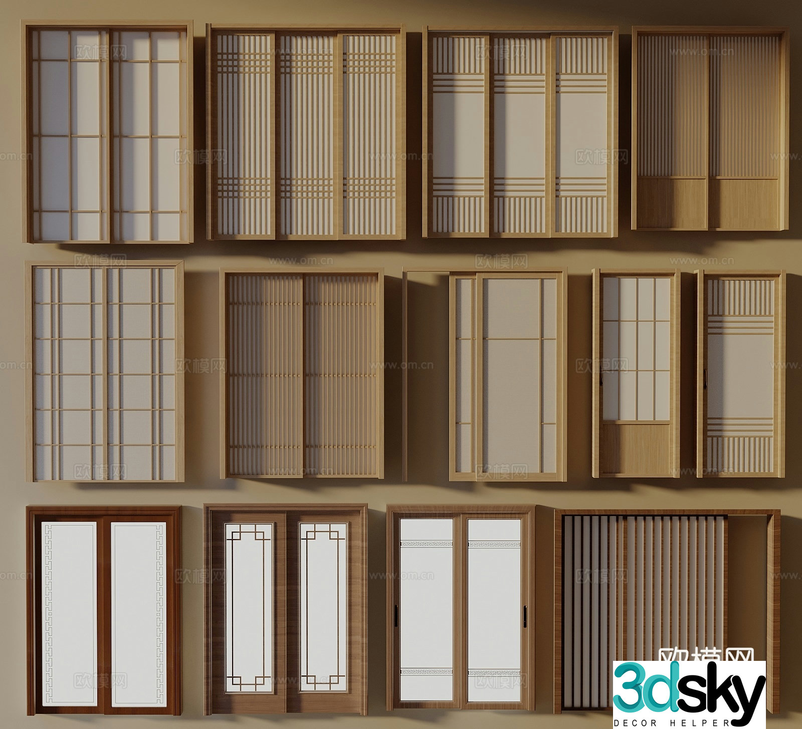 Song style log wind sliding door sliding door wooden Japanese sliding door 3D model