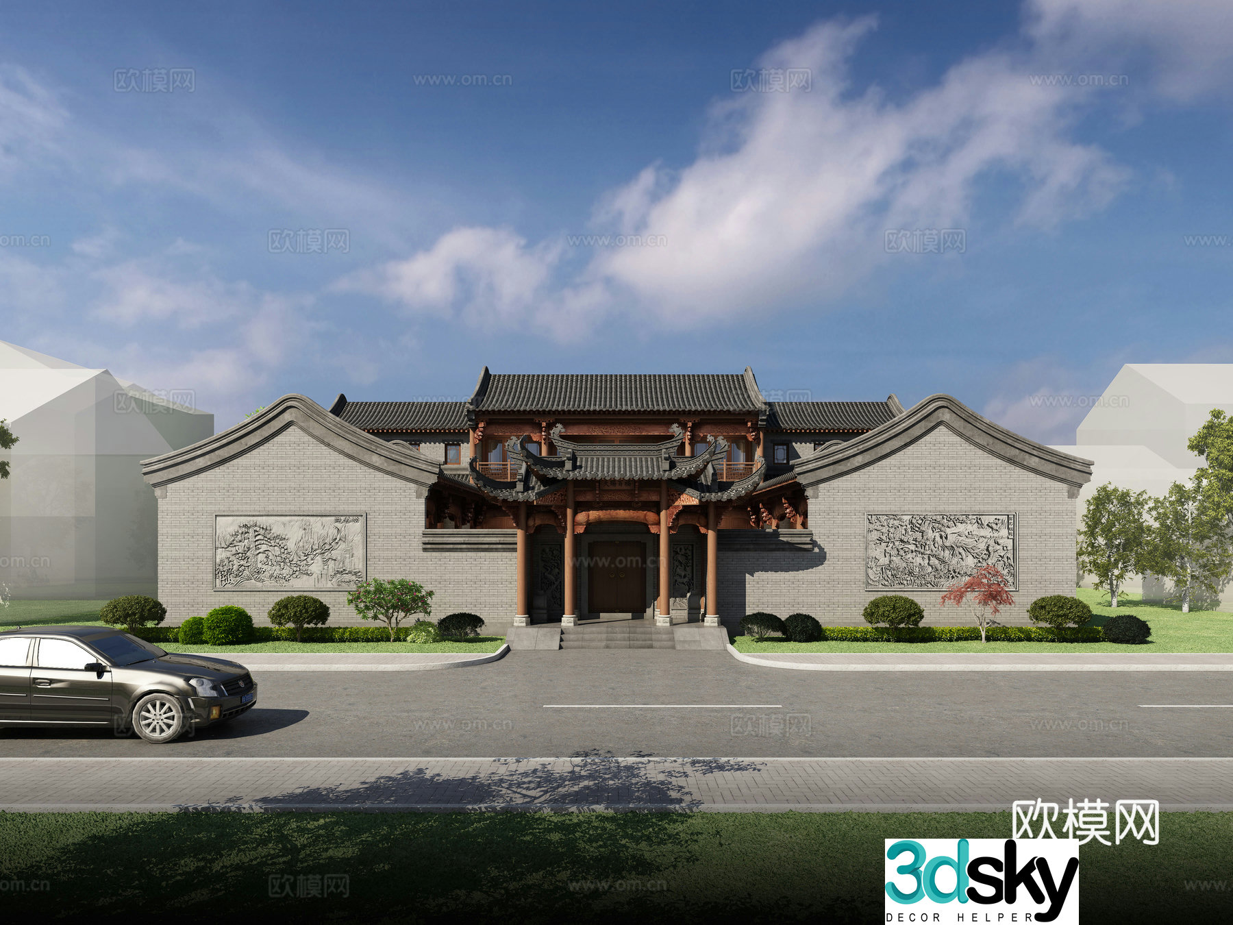 Chinese style courtyard gatehouse 3D model