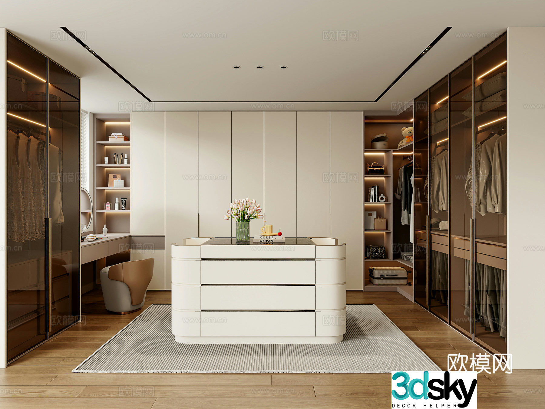 Modern cloakroom Island cloakroom U-shaped cloakroom Dressing table cloakroom Middle island 3D model